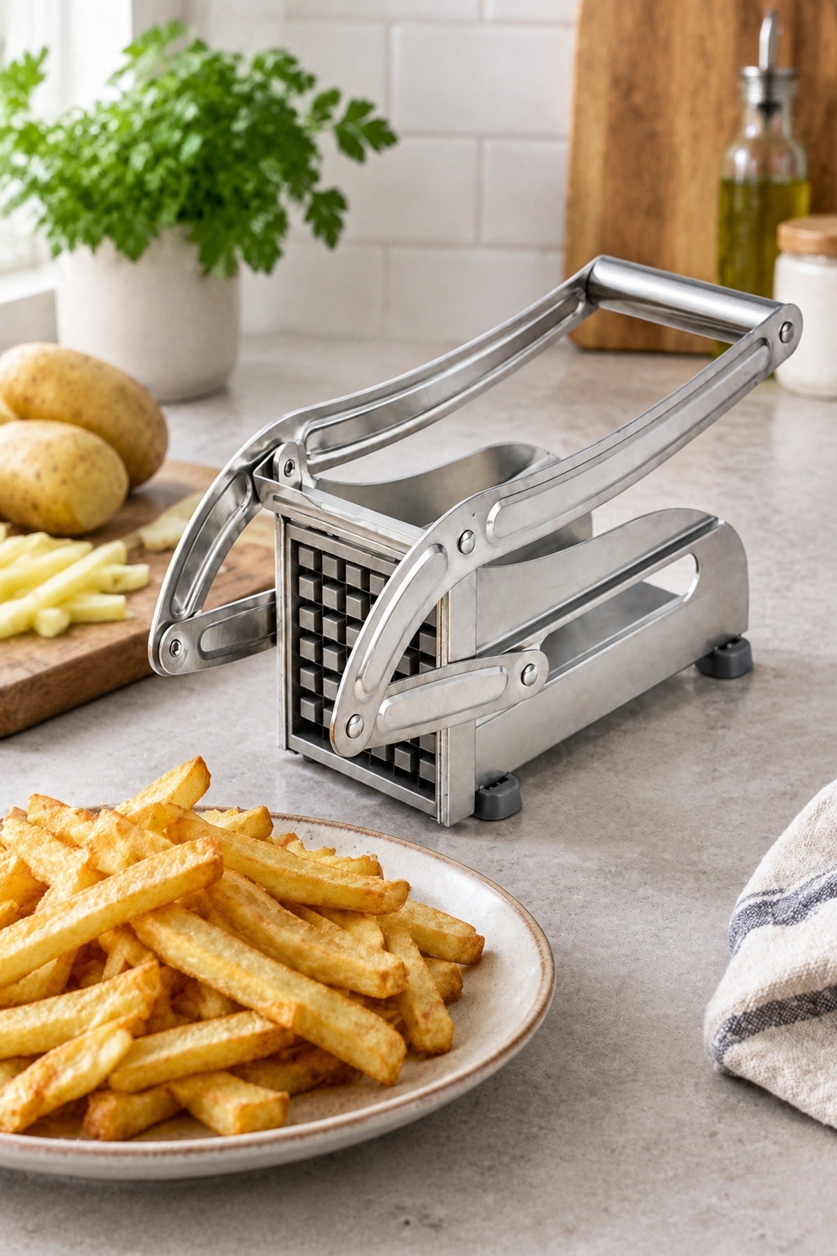 Patates Dilimleme Makinesi Manuel Paslanmaz Çelik Üstten Kollu Parmak