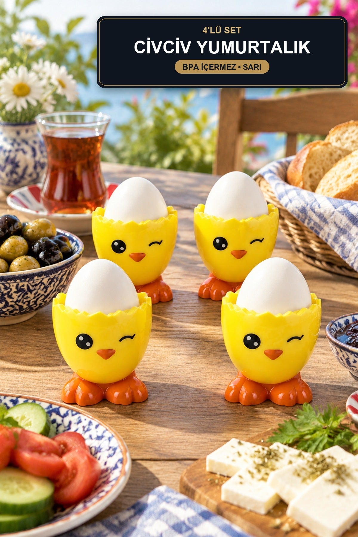Sevimli Civciv Yumurtalık 4'lü Kahvaltı Yumurtalığı BPA İçermez Sarı Ç