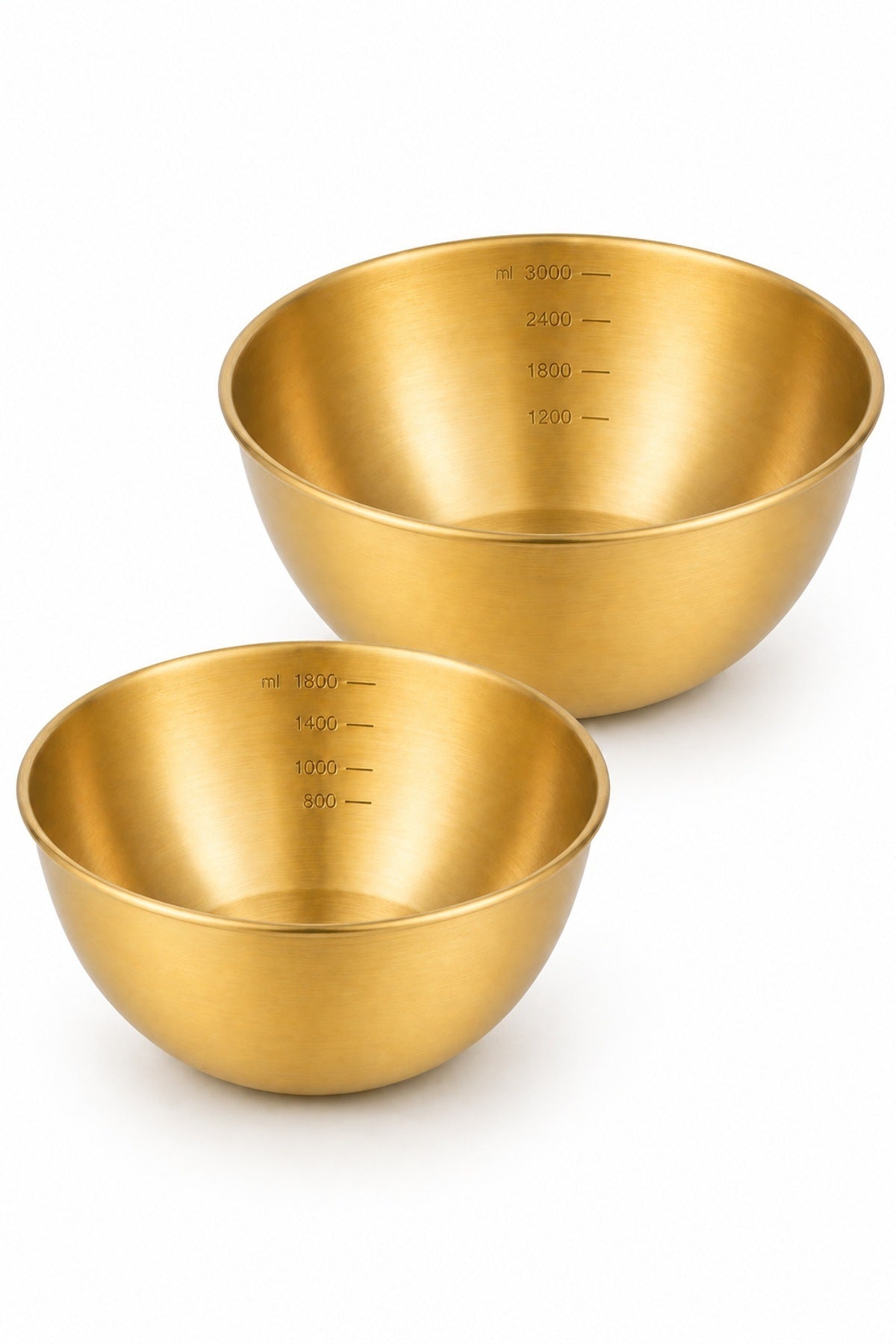 2'li Gold Çelik Karıştırma Kasesi 1800 ml 3000 ml Ölçü Çizgili Paslanm