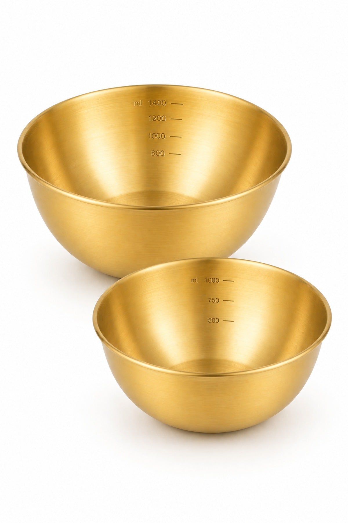 2'li Gold Çelik Karıştırma Kasesi 1000 ml 1400 ml Ölçü Çizgili Paslanm