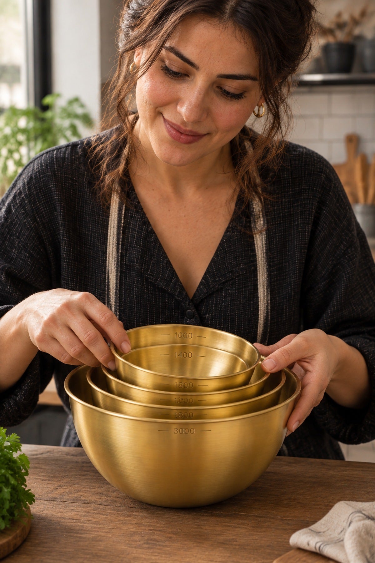 4'lü Gold Çelik Karıştırma Kasesi Seti 1000 1400 1800 3000 ml Ölçü Çiz