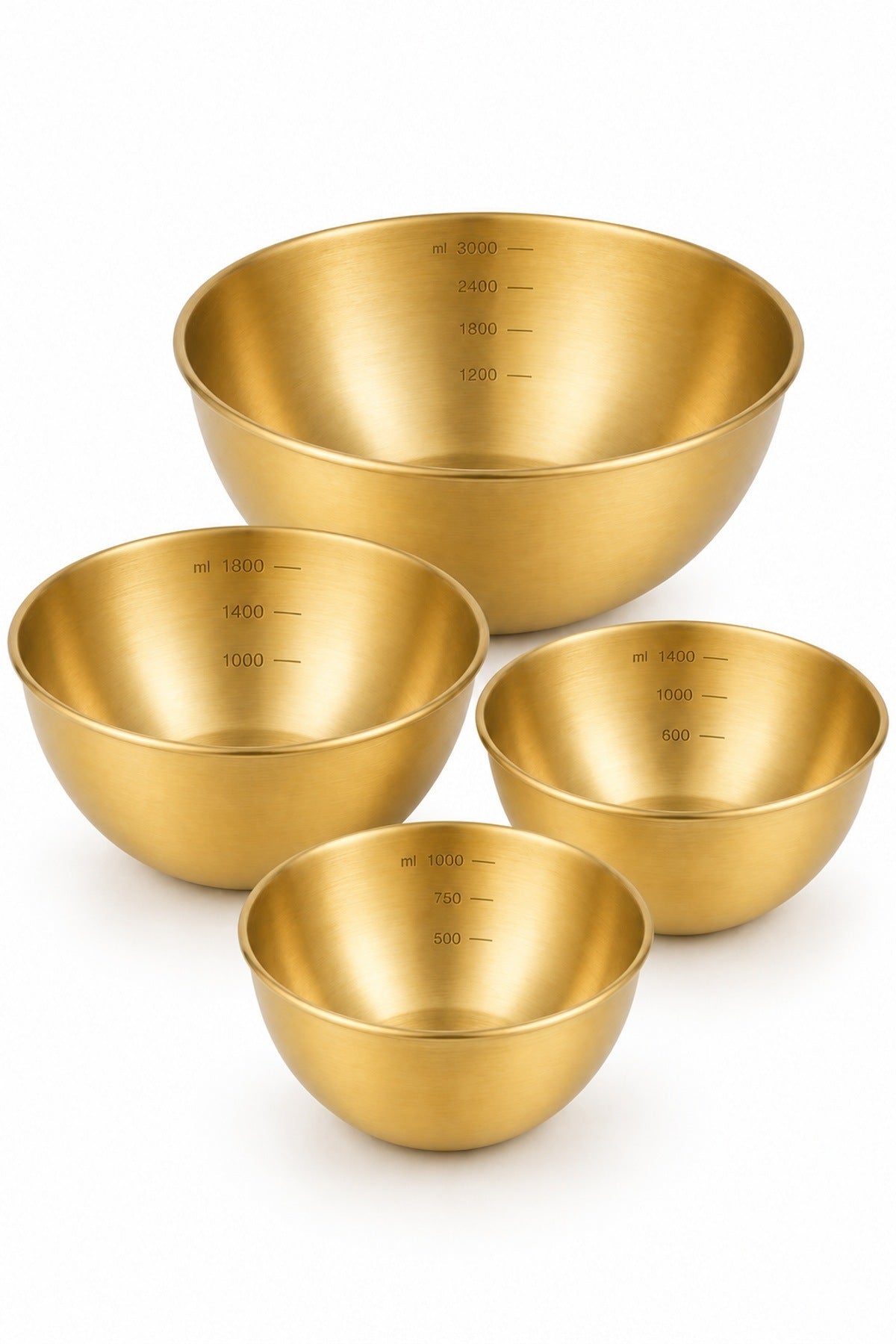 4'lü Gold Çelik Karıştırma Kasesi Seti 1000 1400 1800 3000 ml Ölçü Çiz