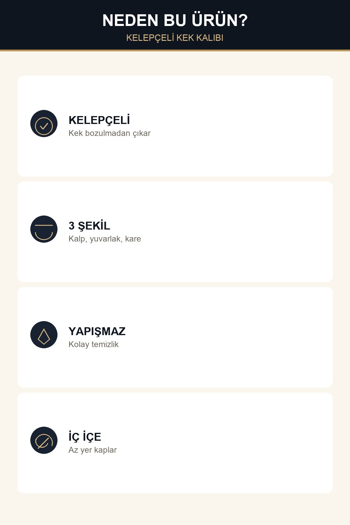 3'lü Kelepçeli Kek Kalıbı Seti Kalp 20 Yuvarlak 22 Kare 24 cm Yapışmaz