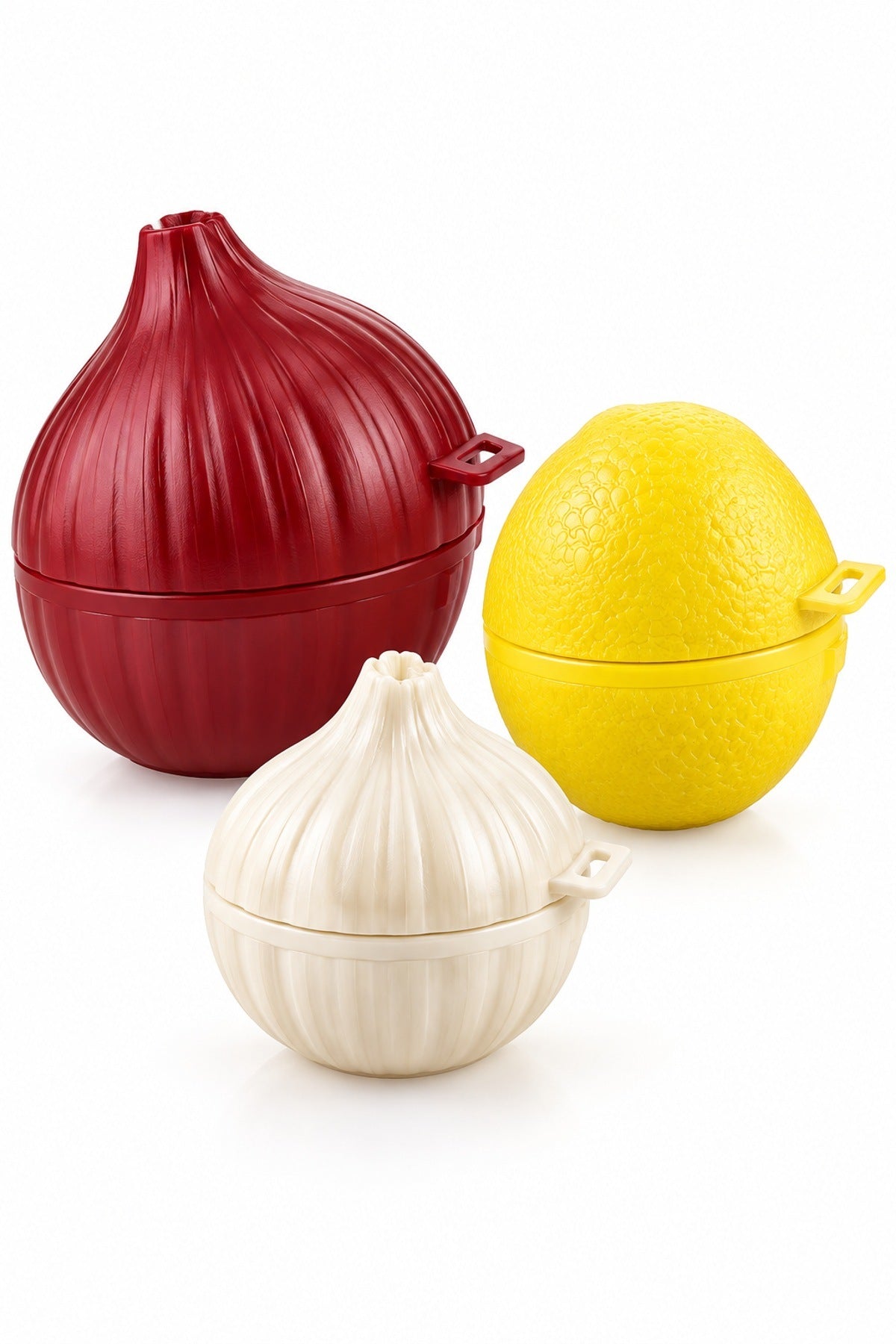 3'lü Koku Önleyici Soğan Sarımsak Limon Saklama Kabı Seti Kilitli Kapa