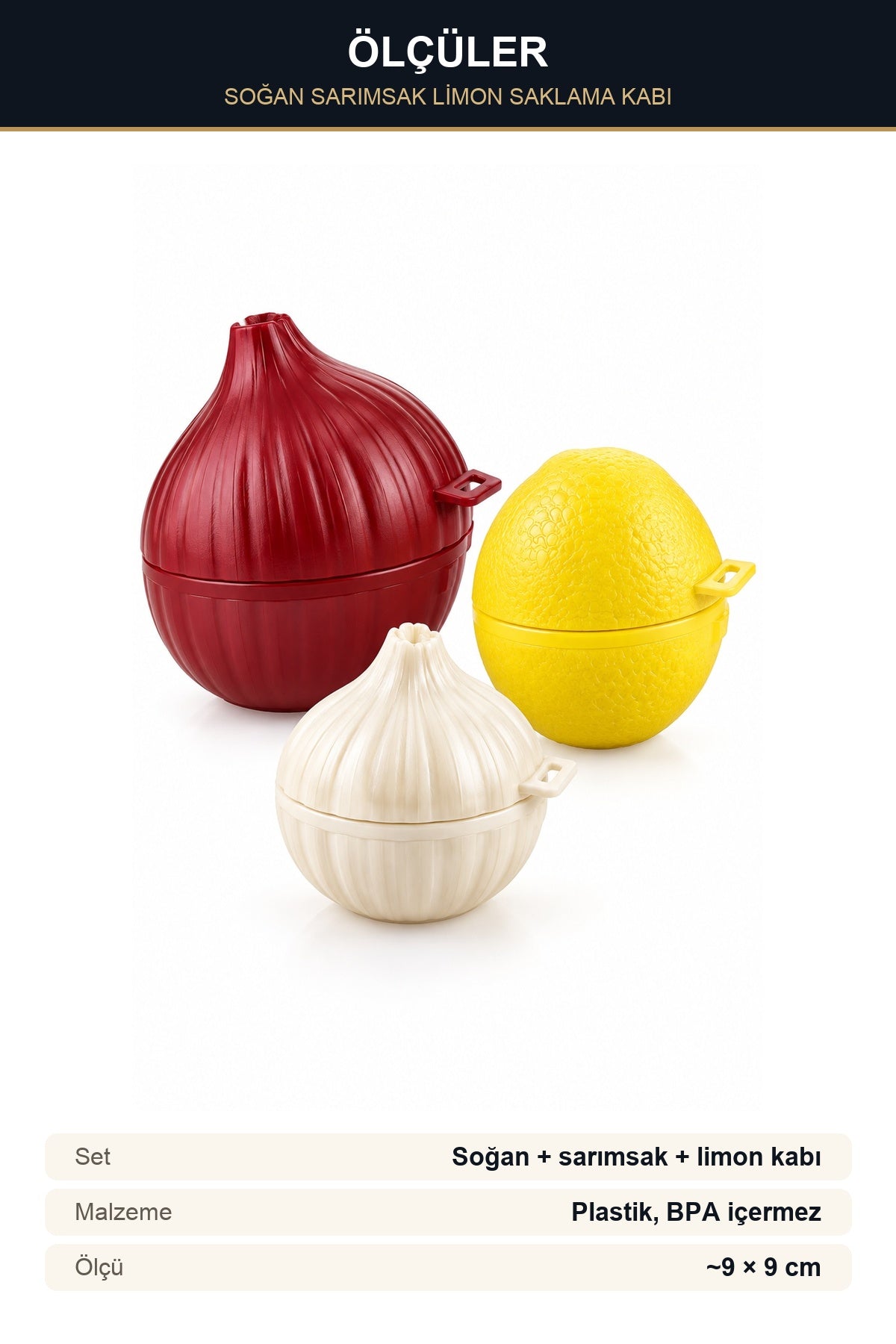 3'lü Koku Önleyici Soğan Sarımsak Limon Saklama Kabı Seti Kilitli Kapa