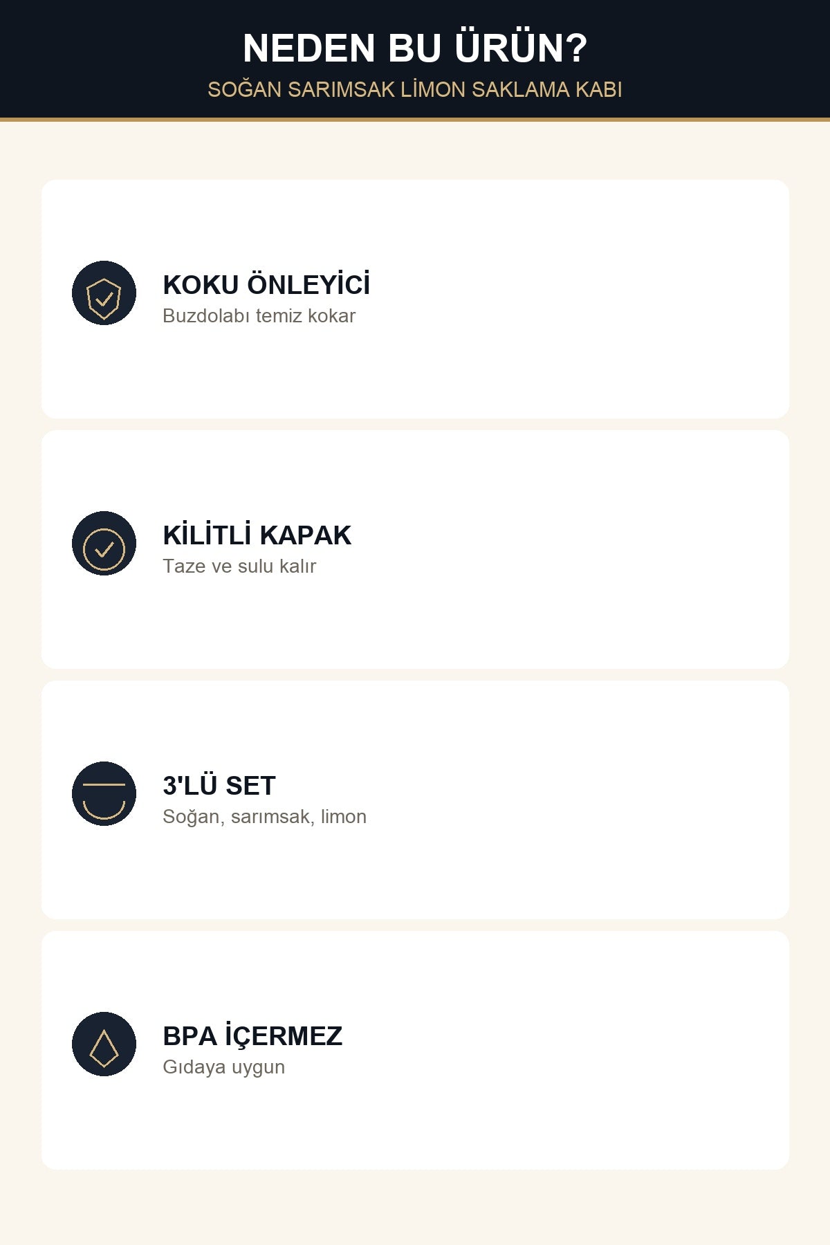 3'lü Koku Önleyici Soğan Sarımsak Limon Saklama Kabı Seti Kilitli Kapa