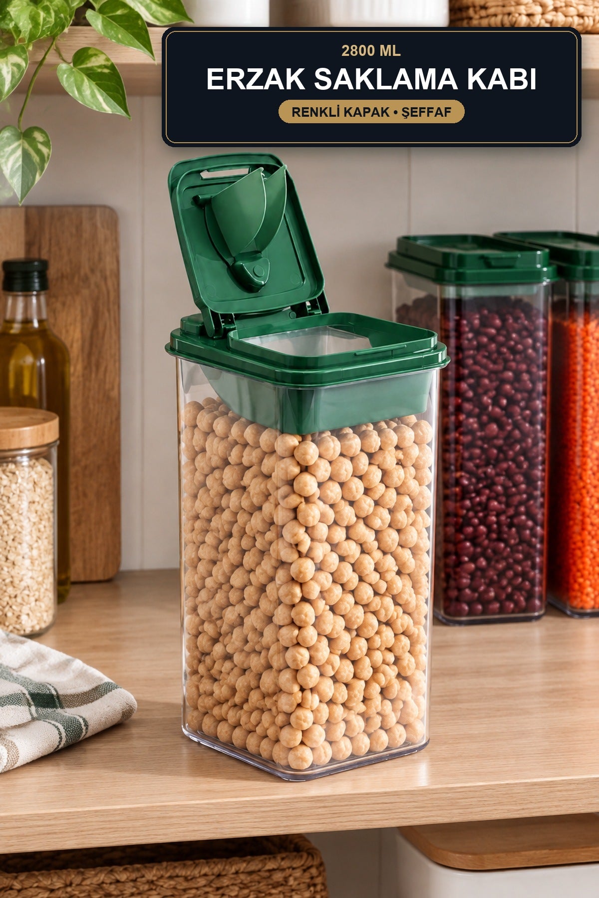 Freshmax Erzak Saklama Kabı 2800 ml Renkli Aç Kapa Kapaklı Şeffaf Bakl