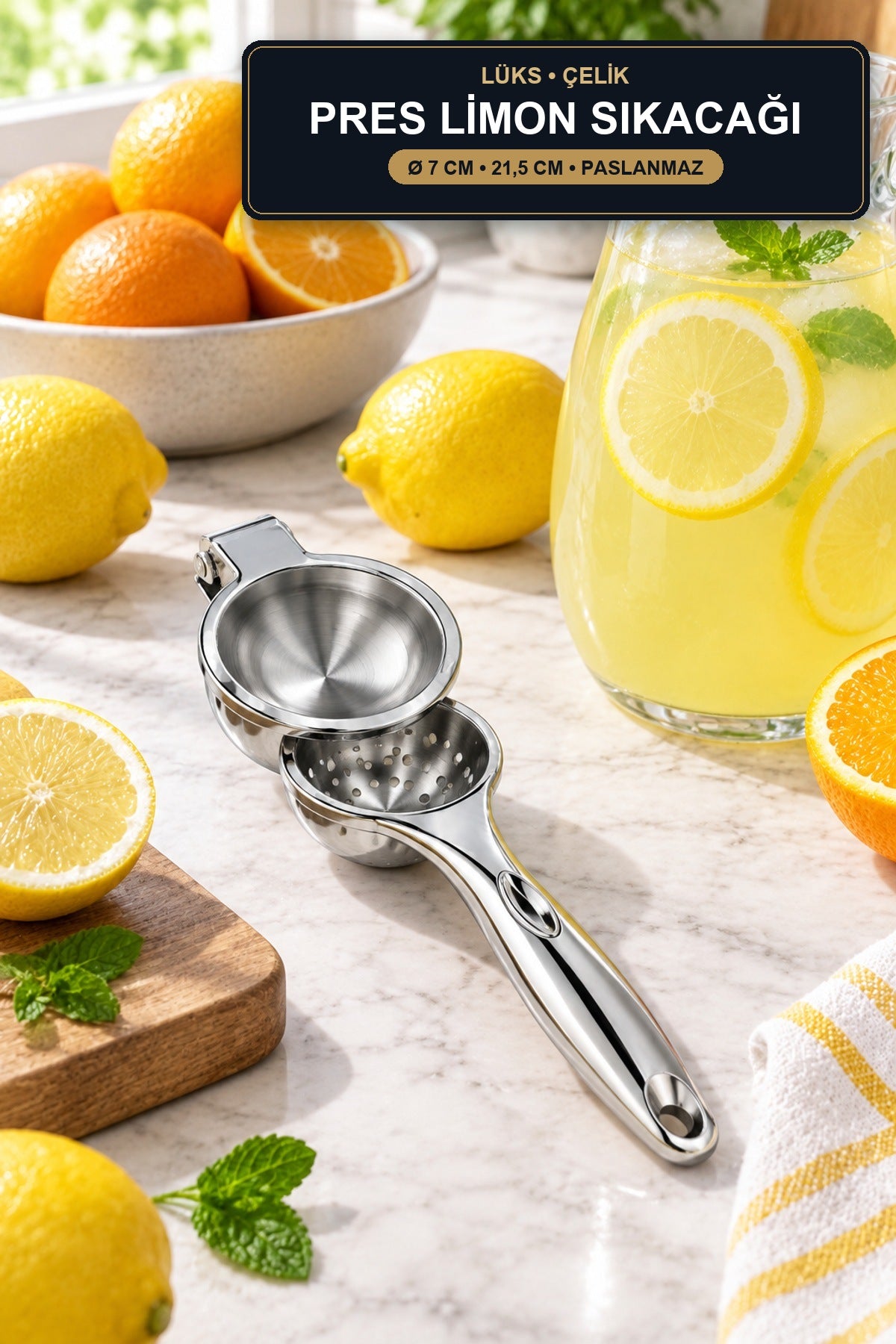 Lüks Pres Limon Sıkacağı Paslanmaz Çelik Kollu Meyve Sıkacağı 7 cm Haz