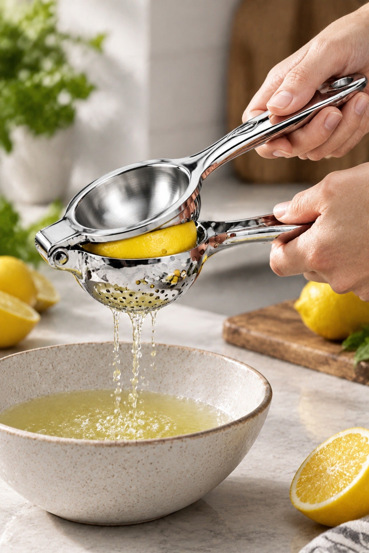 Lüks Pres Limon Sıkacağı Paslanmaz Çelik Kollu Meyve Sıkacağı 7 cm Haz