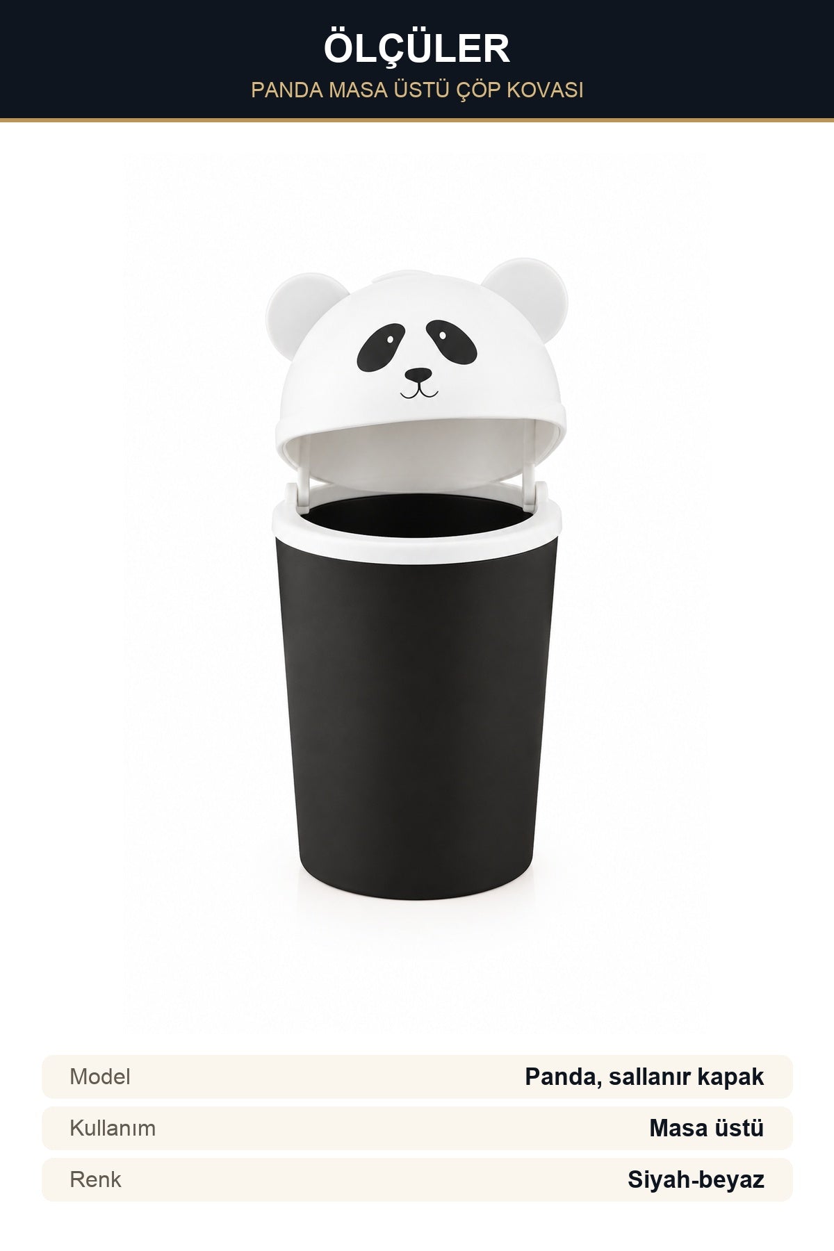 Panda Mini Masa Üstü Çöp Kovası Sallanır Kapaklı Ofis Çocuk Odası Maky