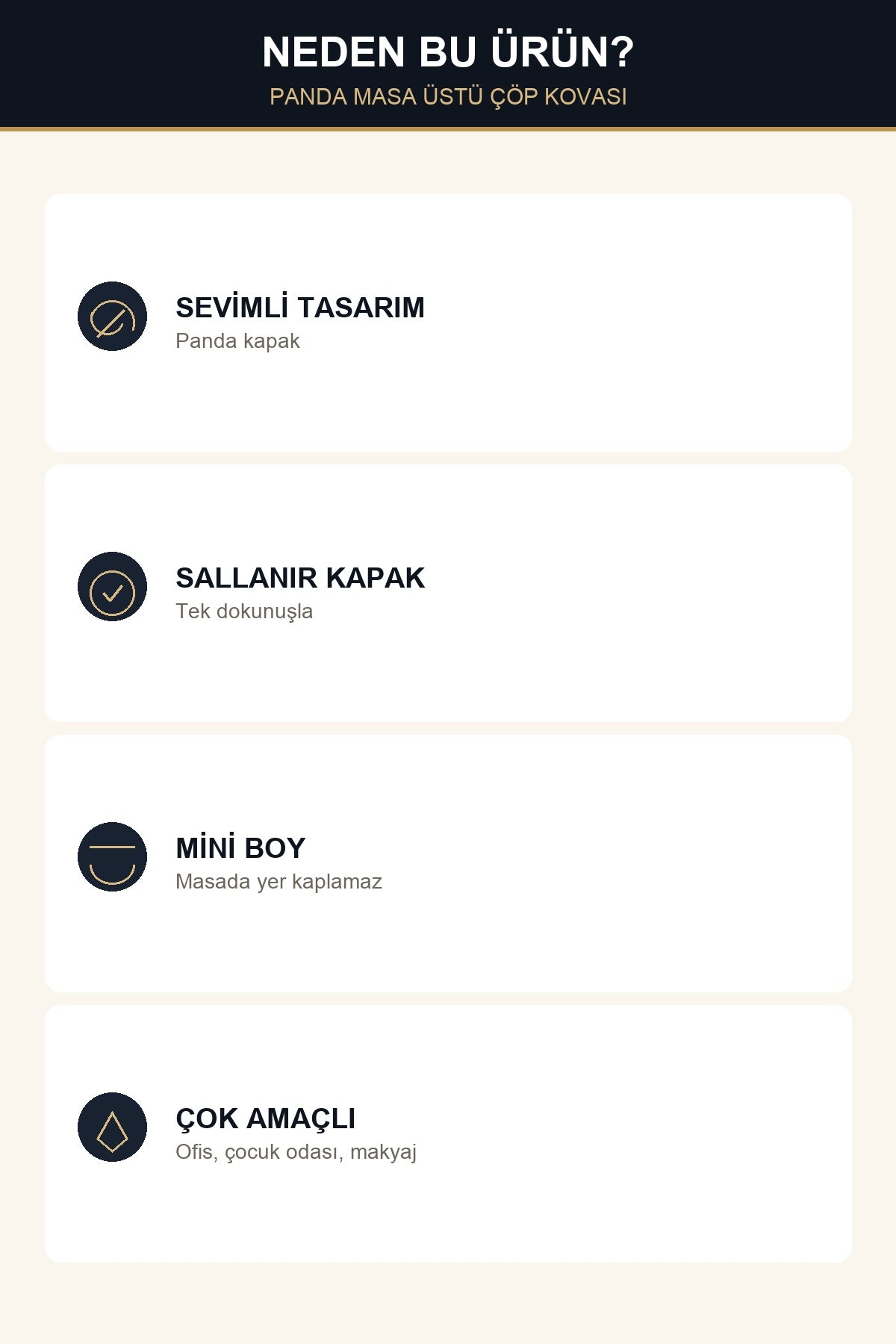 Panda Mini Masa Üstü Çöp Kovası Sallanır Kapaklı Ofis Çocuk Odası Maky