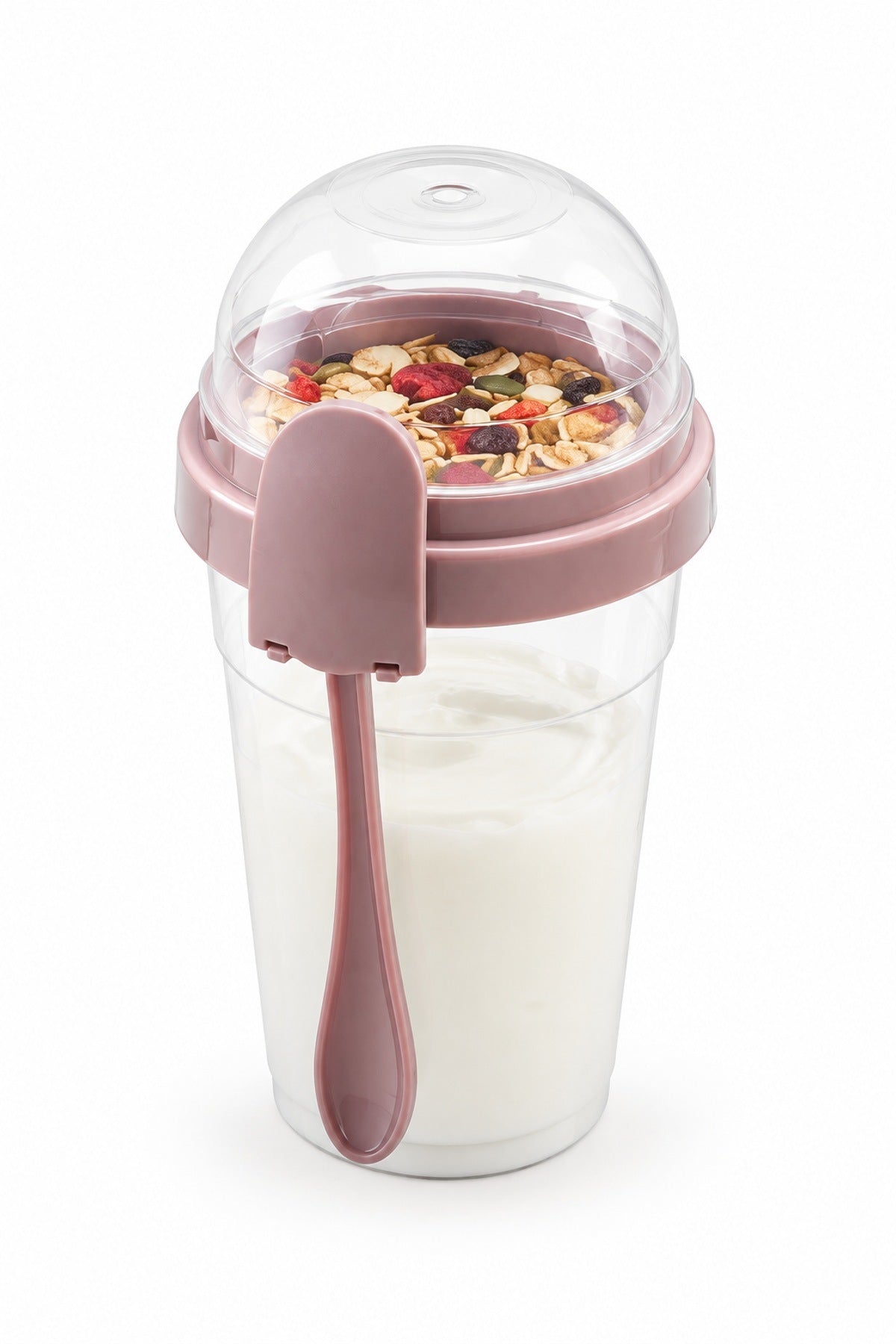 To Go Müsli Yoğurt Kabı 600 ml 2 Bölmeli Kaşıklı Taşınabilir Kahvaltı