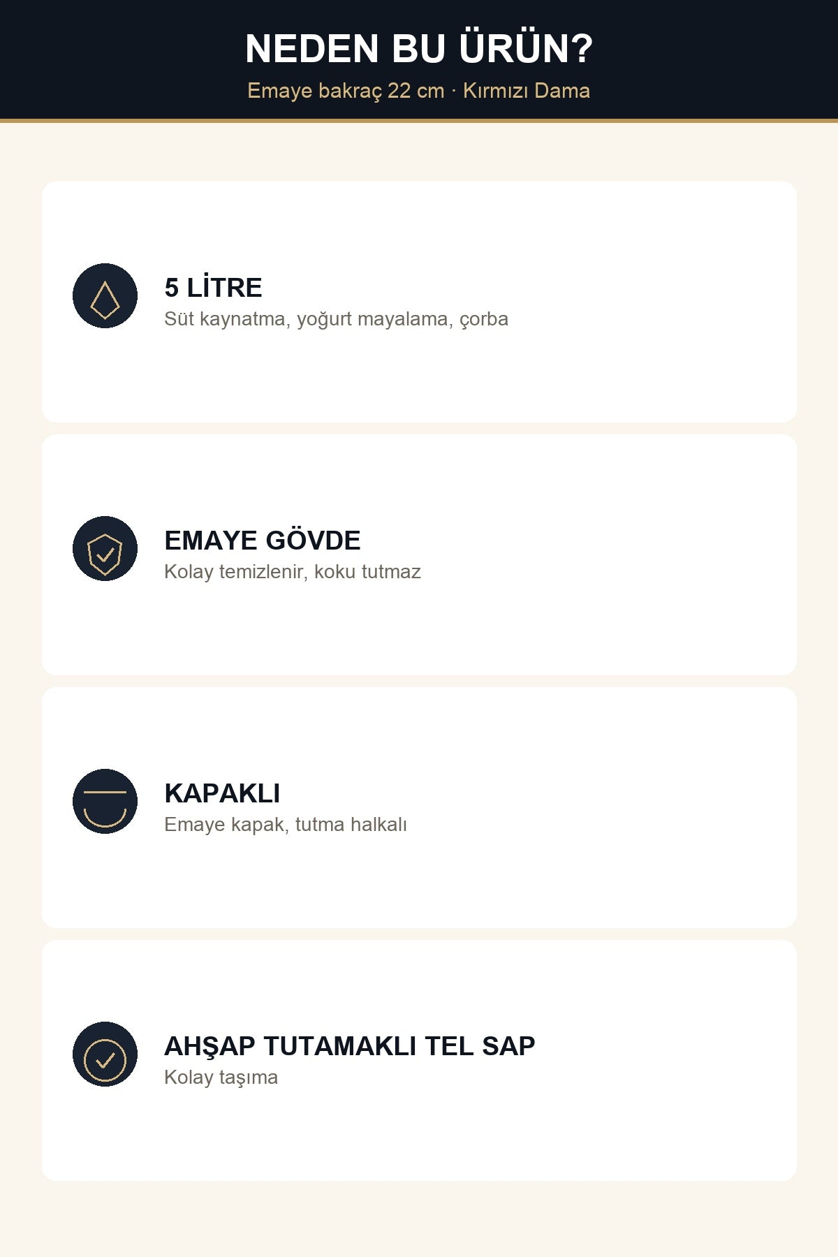 Emaye Bakraç 22 cm 5 Litre Kuş Model Kapaklı Ahşap Tutamaklı Süt ve Yo Kırmızı Dama