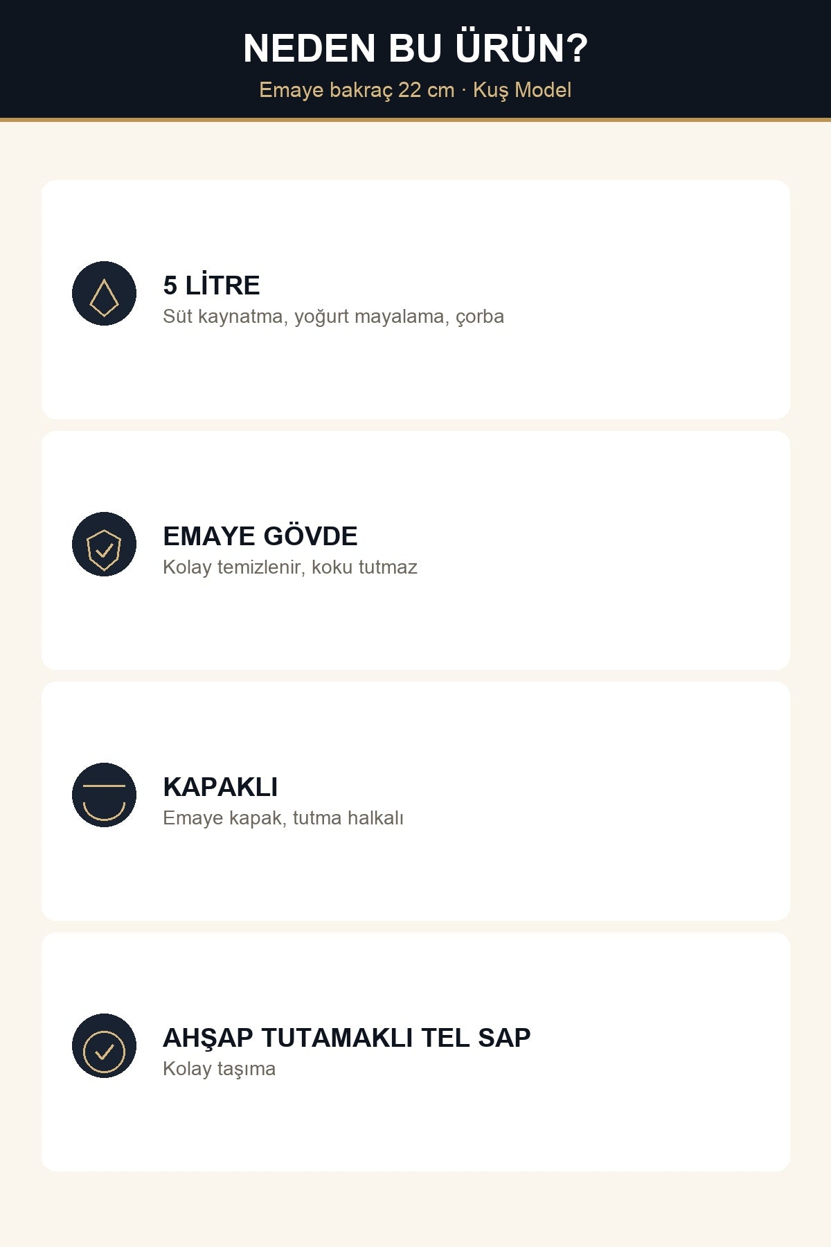 Emaye Bakraç 22 cm 5 Litre Kuş Model Kapaklı Ahşap Tutamaklı Süt ve Yo Kuş Model