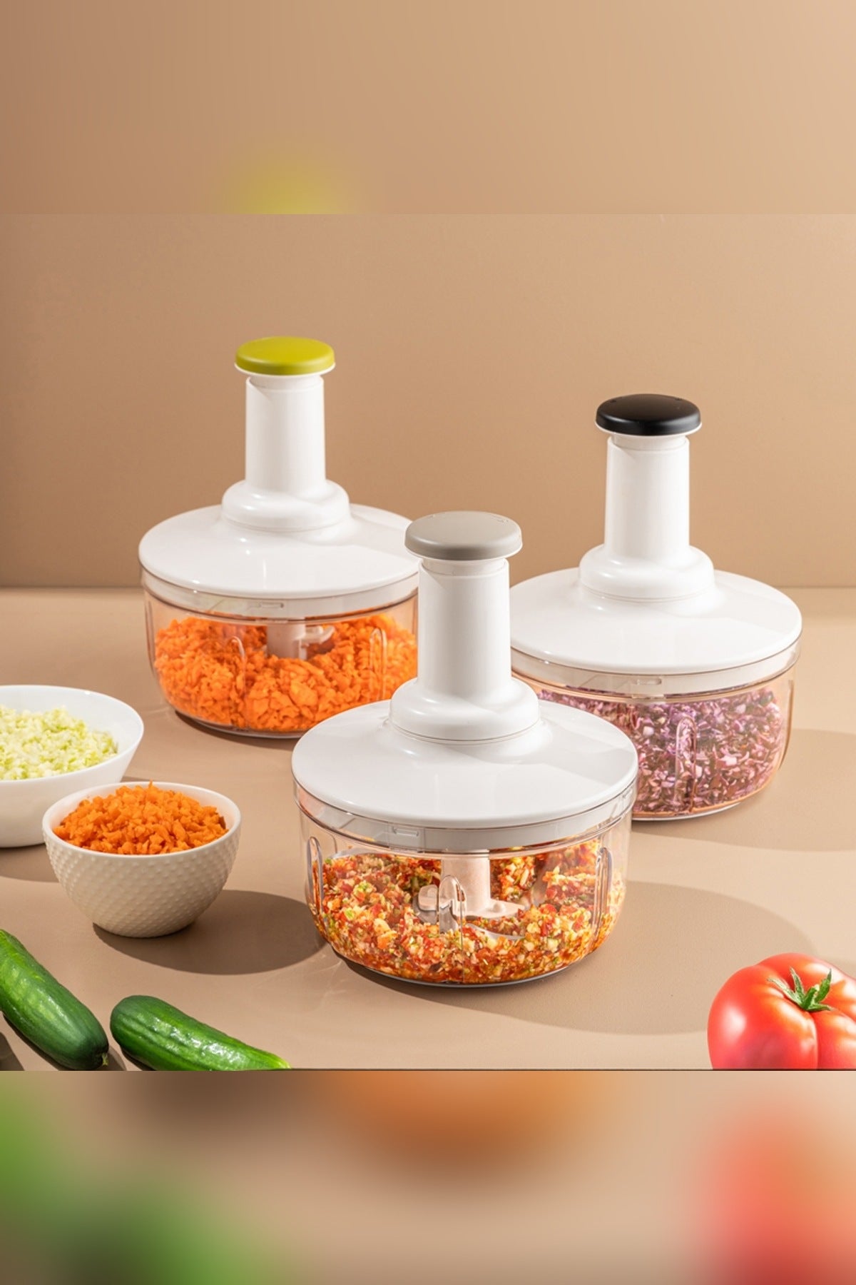 Basmalı El Rondosu 1500 ml Manuel Doğrayıcı Üçlü Çelik Bıçaklı Kilitli Siyah
