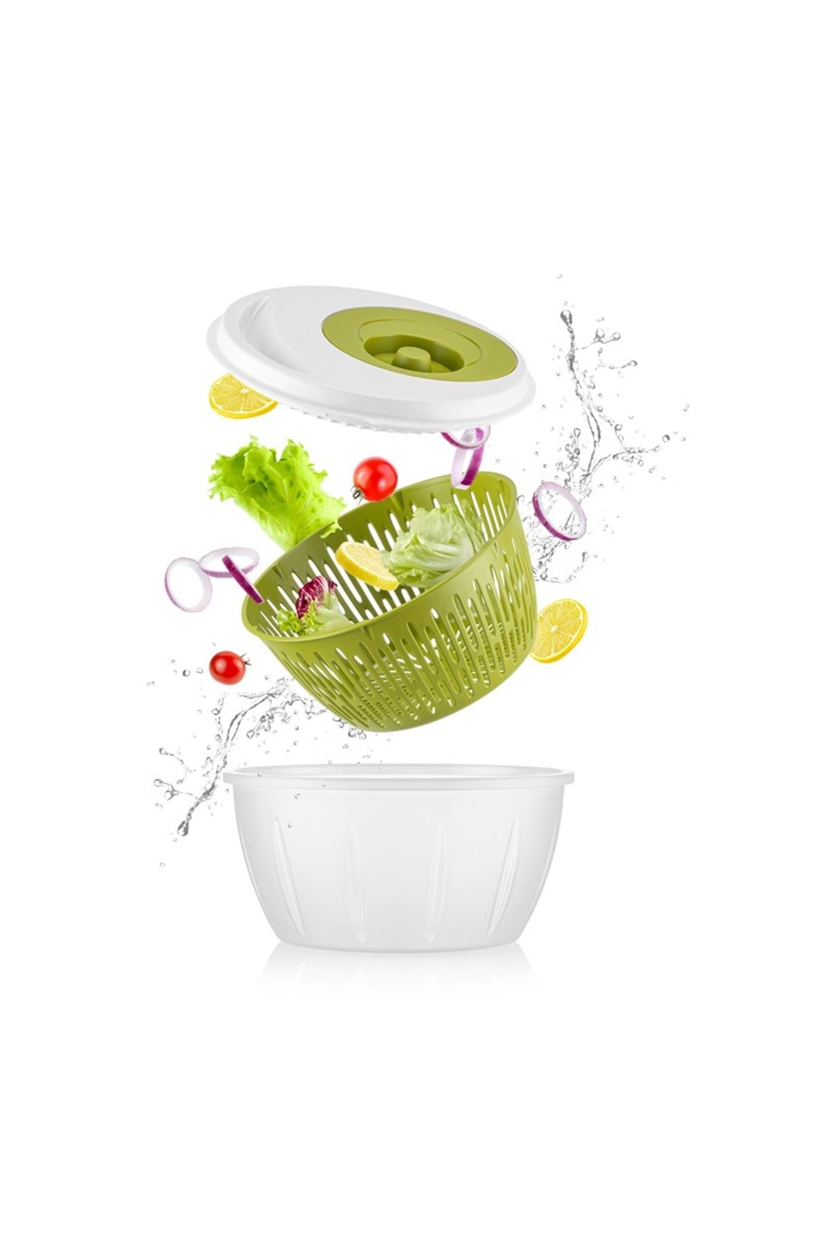 Salata Kurutucu 4,5 L Döner Mekanizmalı Süzgeçli Yeşillik ve Sebze Kur Yeşil