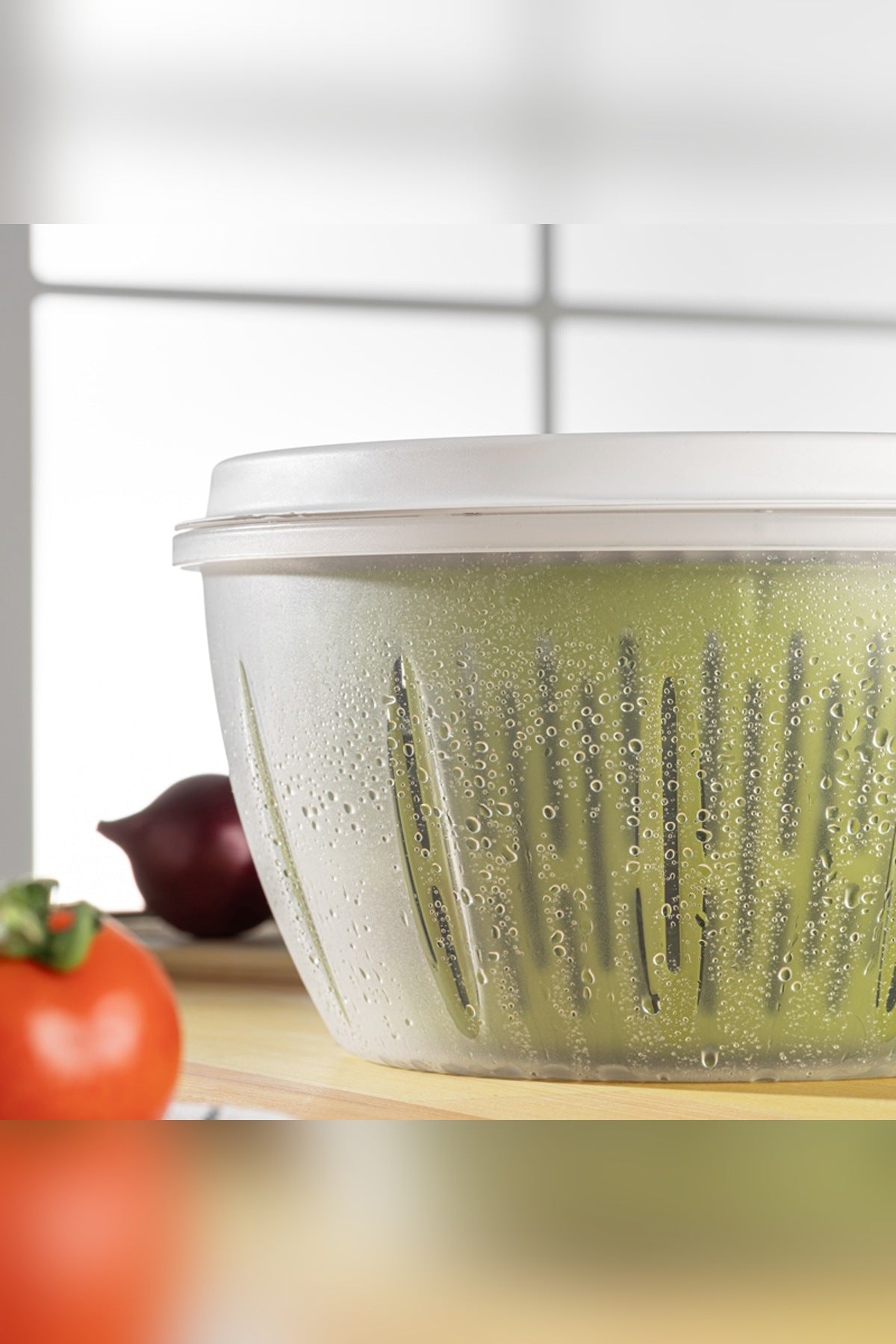 Salata Kurutucu 4,5 L Döner Mekanizmalı Süzgeçli Yeşillik ve Sebze Kur Yeşil