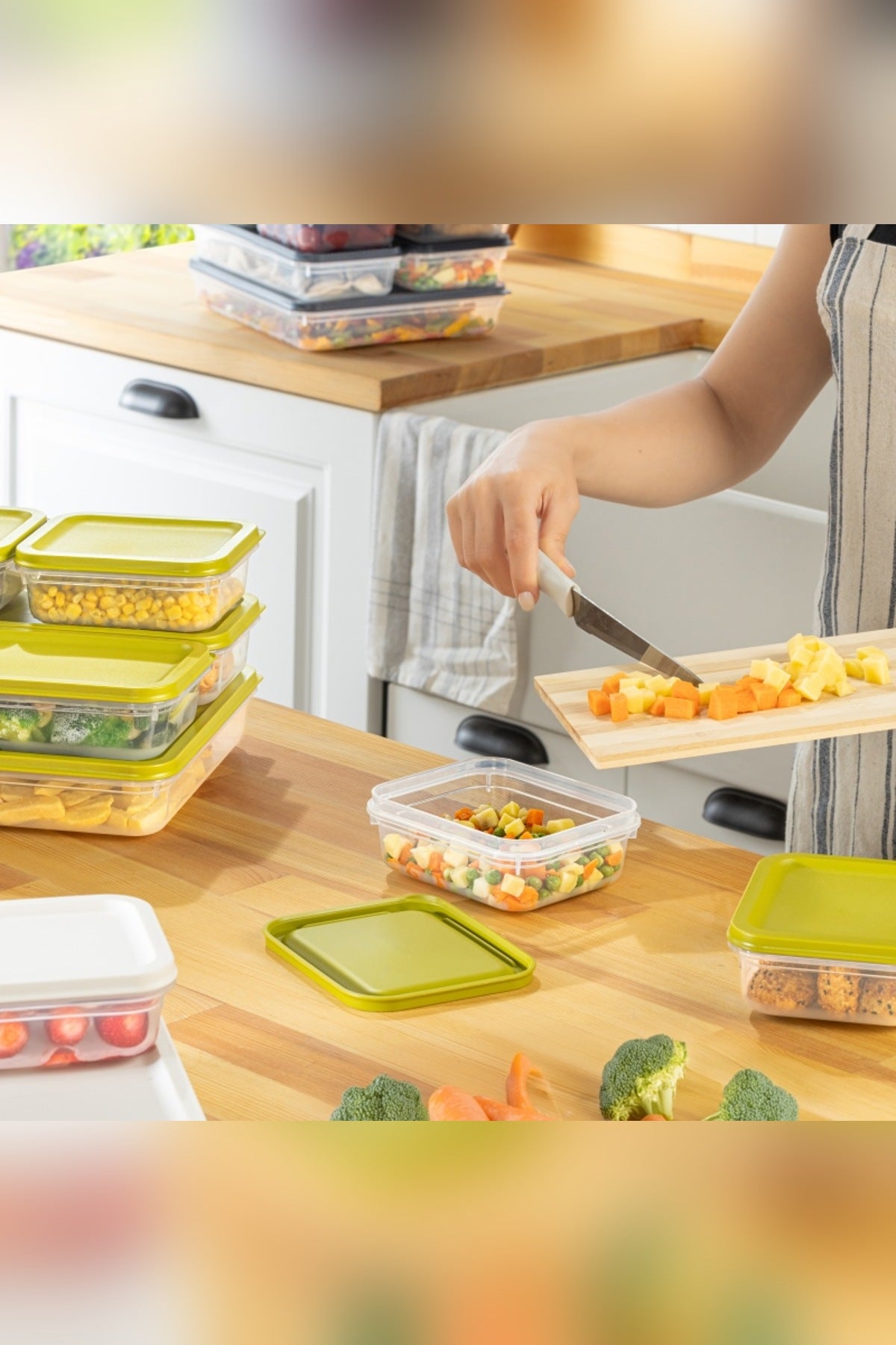 2'li Saklama Kabı 2600 ml Kapaklı Buzdolabı Dondurucu Mikrodalga Uyuml Yeşil Kapak