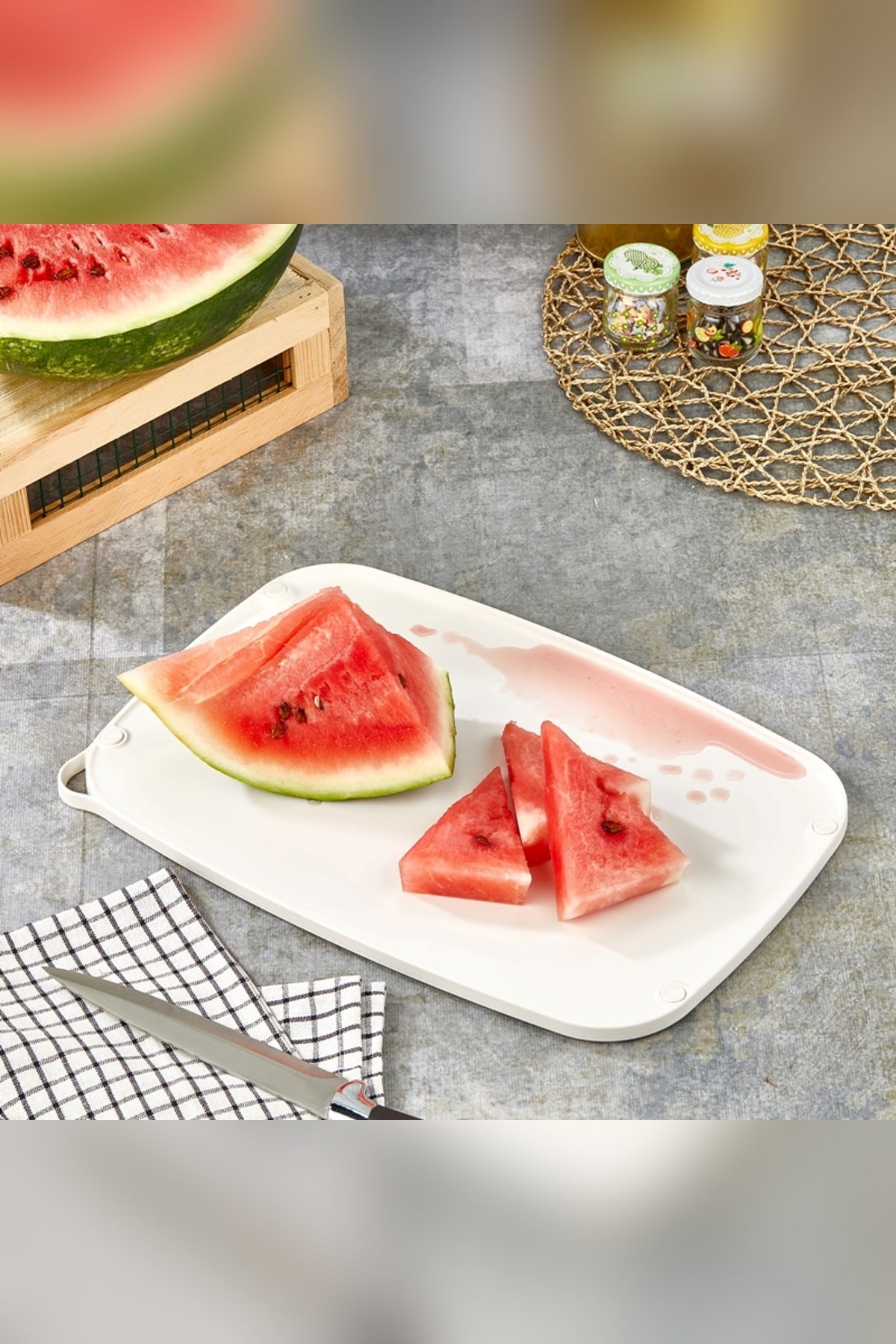 Çift Taraflı Kesme Tahtası 25x37 cm Kaydırmaz Rendeleme Alanlı Taşma Ö Beyaz