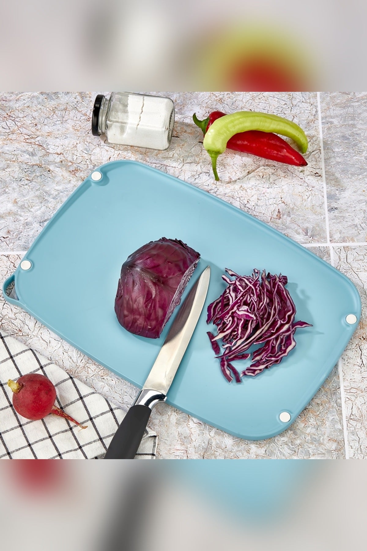 Çift Taraflı Kesme Tahtası 25x37 cm Kaydırmaz Rendeleme Alanlı Taşma Ö Beyaz