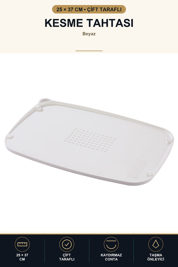 Çift Taraflı Kesme Tahtası 25x37 cm Kaydırmaz Rendeleme Alanlı Taşma Önleyici Kesim Beyaz