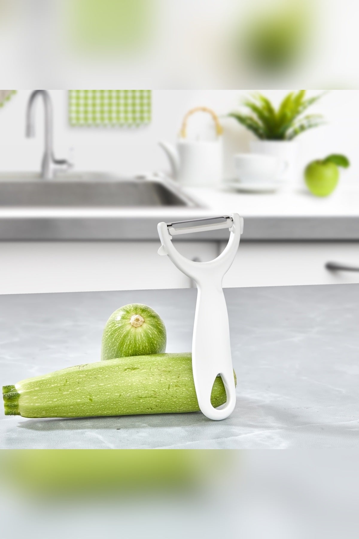 Sapan Tipi Soyacak Paslanmaz Çelik Bıçaklı Ergonomik Meyve Sebze Patat Beyaz