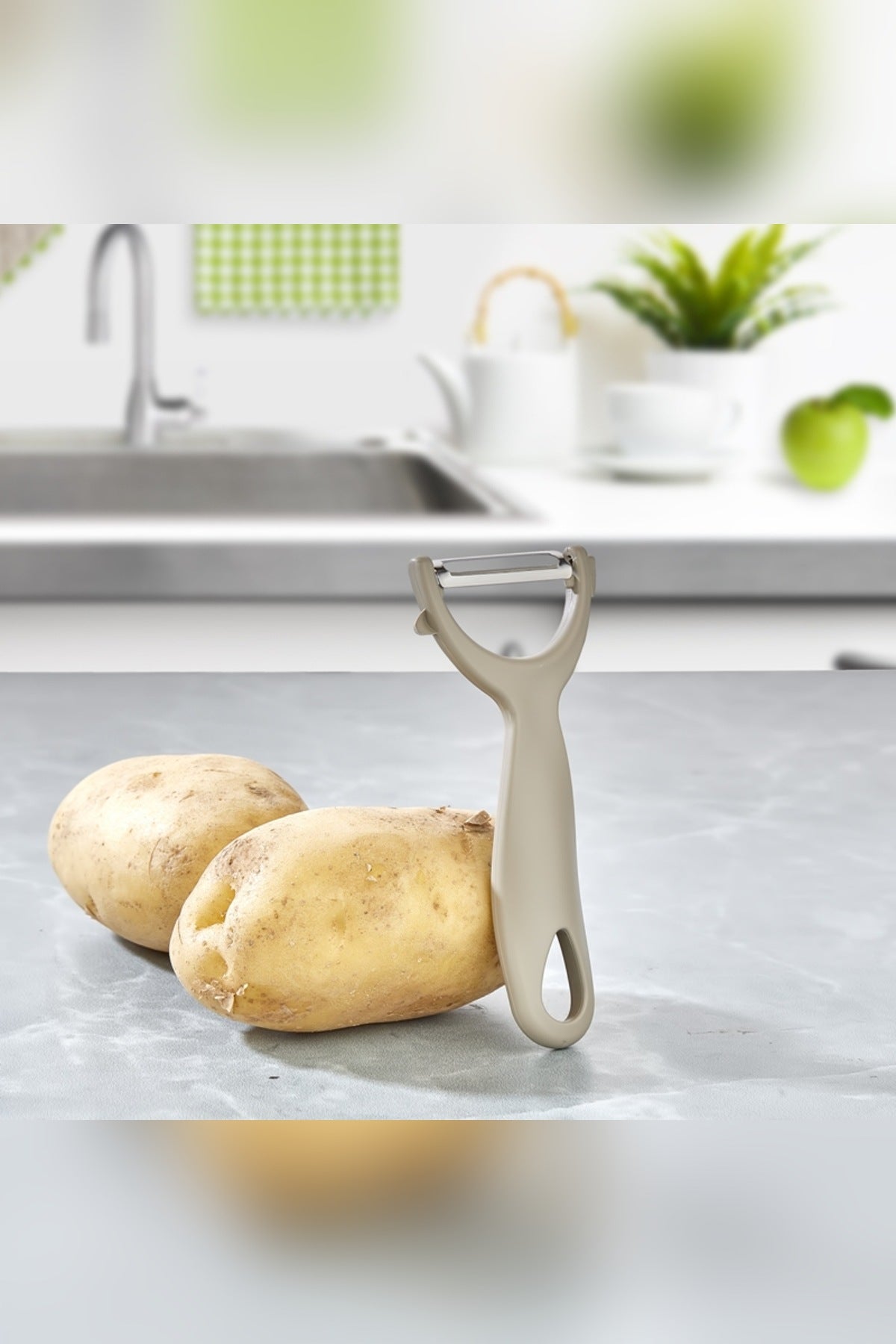 Sapan Tipi Soyacak Paslanmaz Çelik Bıçaklı Ergonomik Meyve Sebze Patat Beyaz