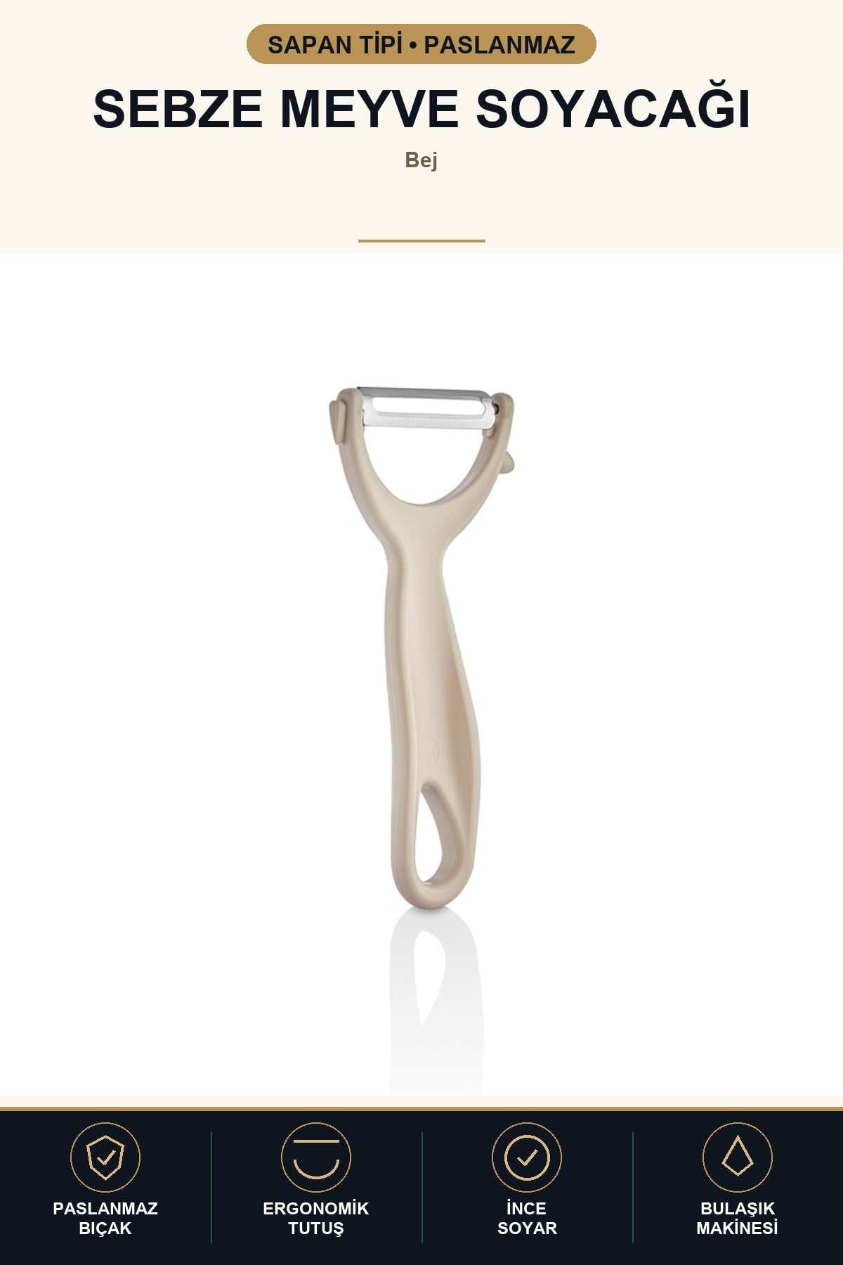 Sapan Tipi Soyacak Paslanmaz Çelik Bıçaklı Ergonomik Meyve Sebze Patat Bej