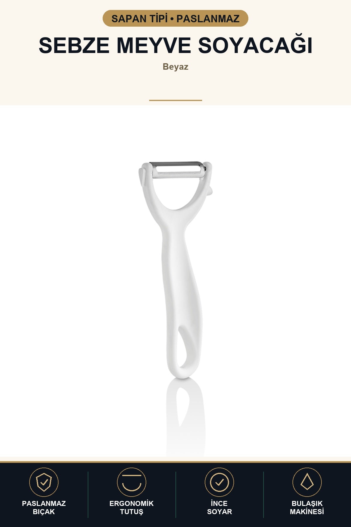 Sapan Tipi Soyacak Paslanmaz Çelik Bıçaklı Ergonomik Meyve Sebze Patat Beyaz