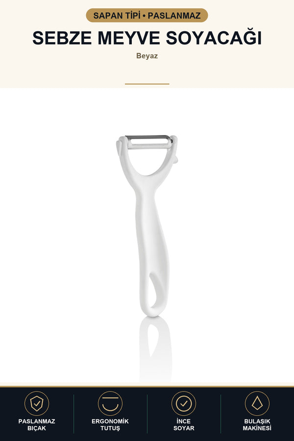 Sapan Tipi Soyacak Paslanmaz Çelik Bıçaklı Ergonomik Meyve Sebze Patates Soyacağı Beyaz