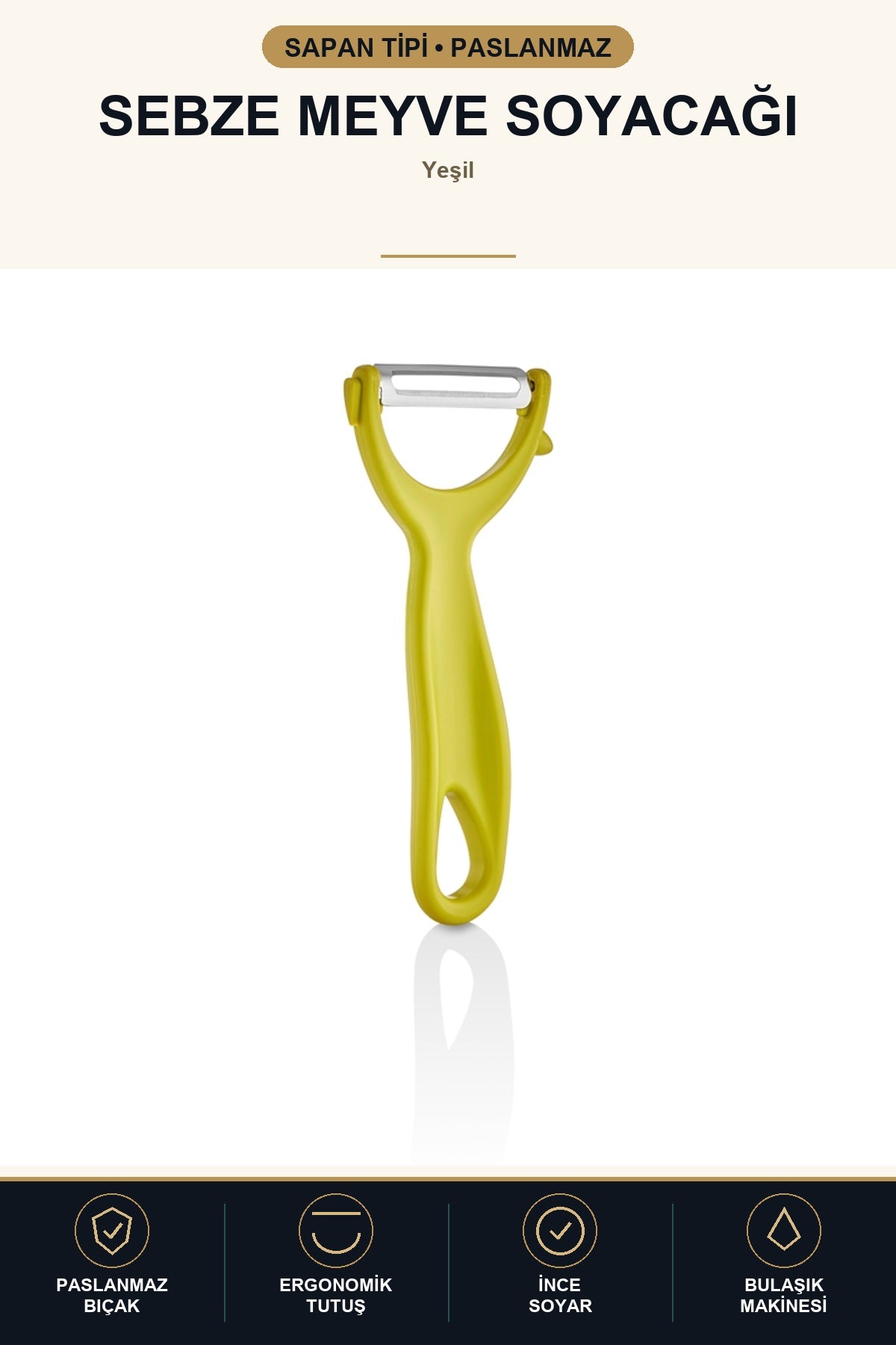 Sapan Tipi Soyacak Paslanmaz Çelik Bıçaklı Ergonomik Meyve Sebze Patat Yeşil