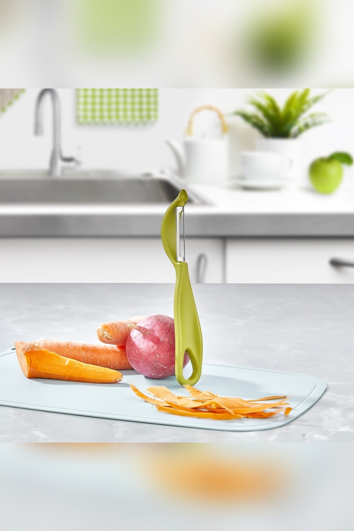 Klasik Soyacak Paslanmaz Çelik Bıçaklı Ergonomik Saplı Meyve Sebze Pat Beyaz