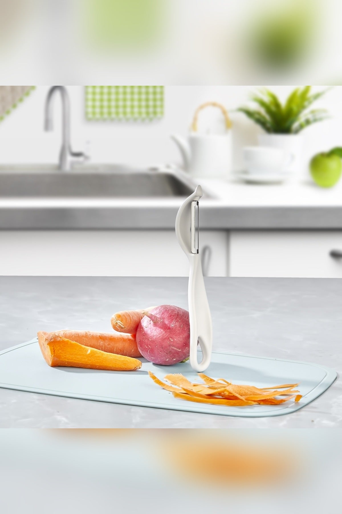 Klasik Soyacak Paslanmaz Çelik Bıçaklı Ergonomik Saplı Meyve Sebze Pat Beyaz