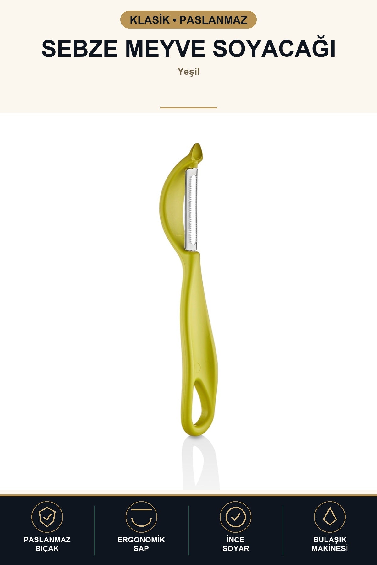 Klasik Soyacak Paslanmaz Çelik Bıçaklı Ergonomik Saplı Meyve Sebze Pat Yeşil