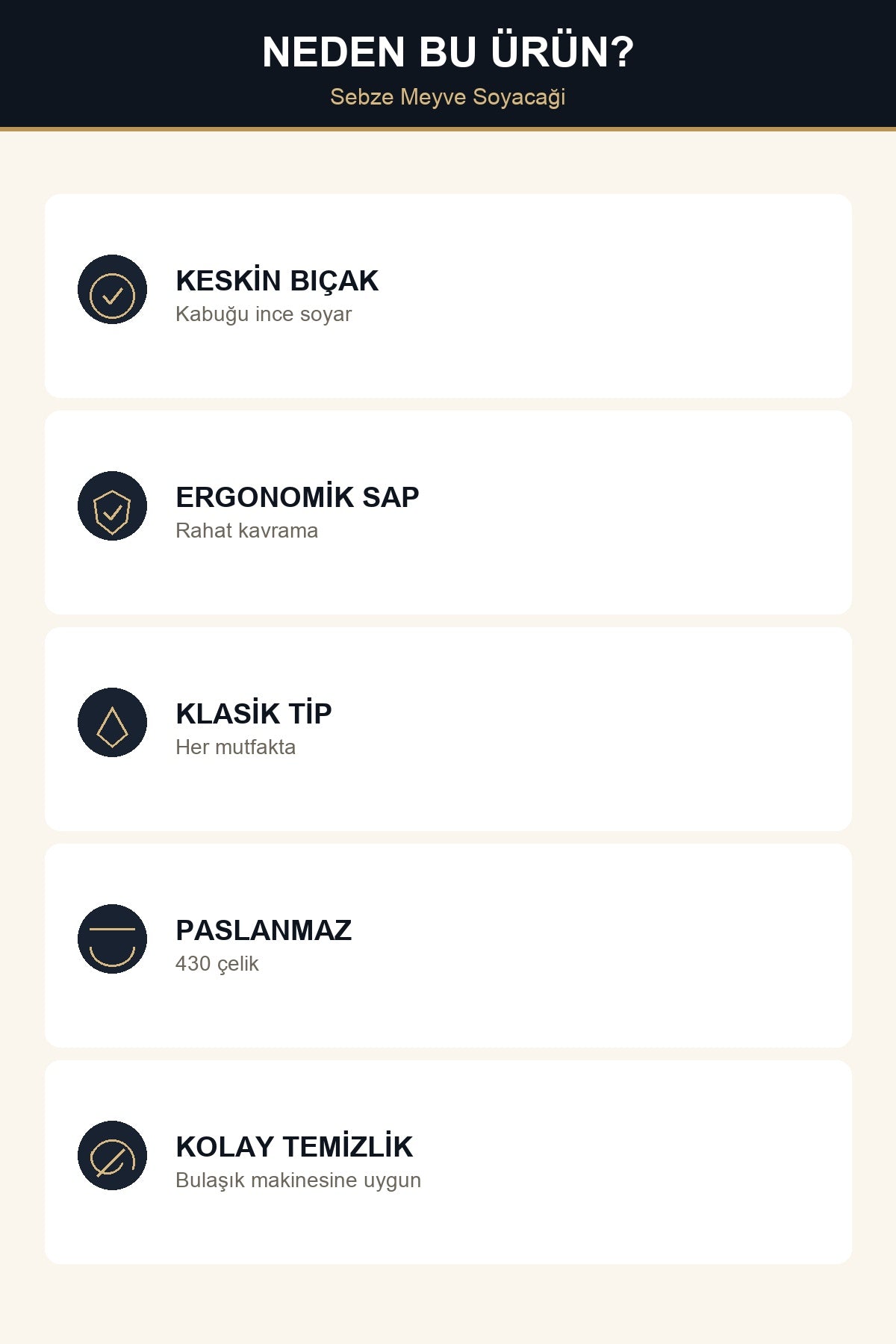 Klasik Soyacak Paslanmaz Çelik Bıçaklı Ergonomik Saplı Meyve Sebze Pat Beyaz