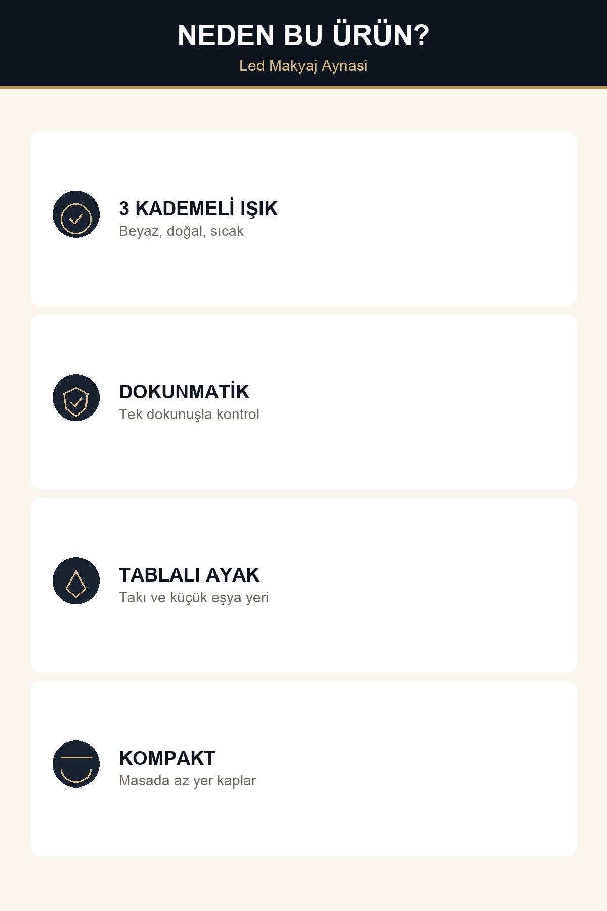 LED Işıklı Makyaj Aynası 3 Kademeli Işık Dokunmatik Ayaklı Masa Aynası Beyaz