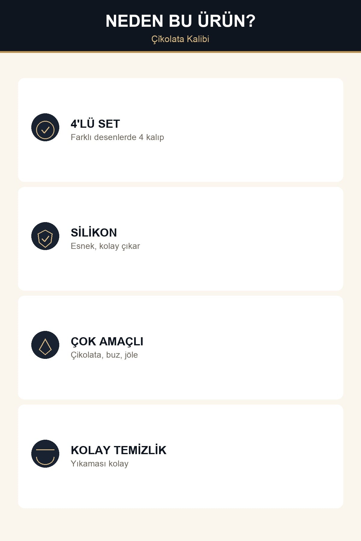 Silikon Çikolata Kalıbı 4'lü Set Kalp Yıldız Çiçek Desenli Bölmeli Çik
