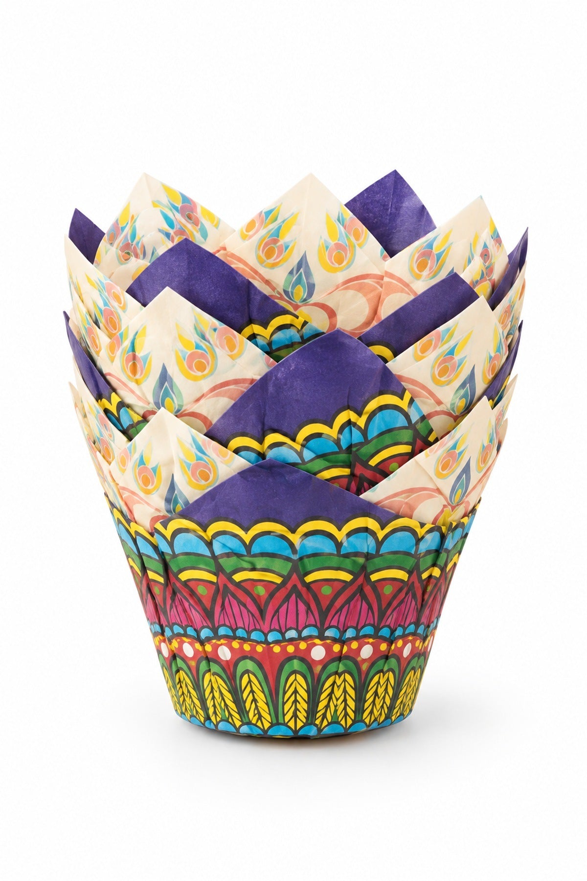 12'li Lale Model Kağıt Muffin Kalıbı 5x7,5 cm Desenli Cupcake Kapsülü