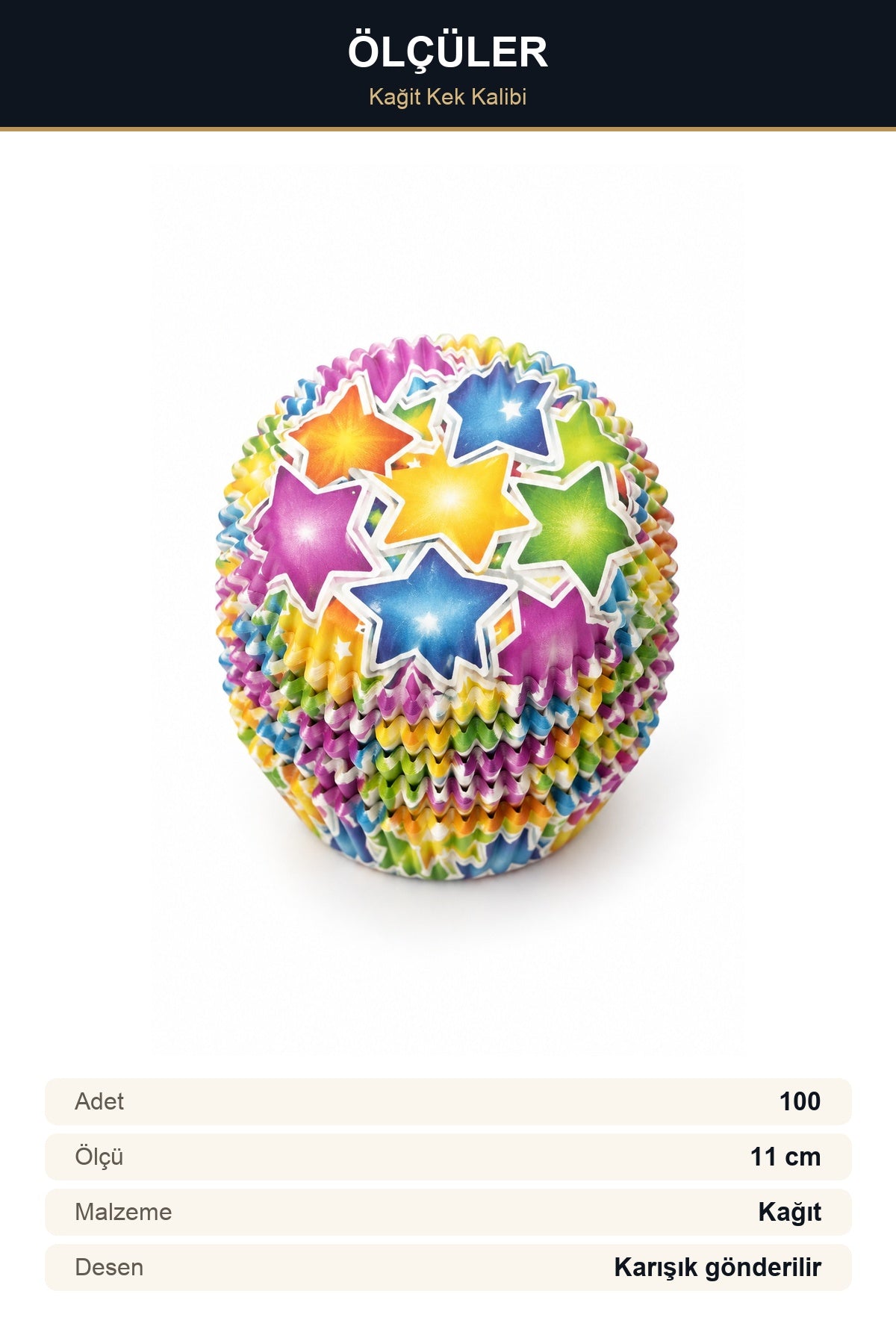 100'lü Desenli Kağıt Muffin Kek Kalıbı 11 cm Cupcake Kapsülü
