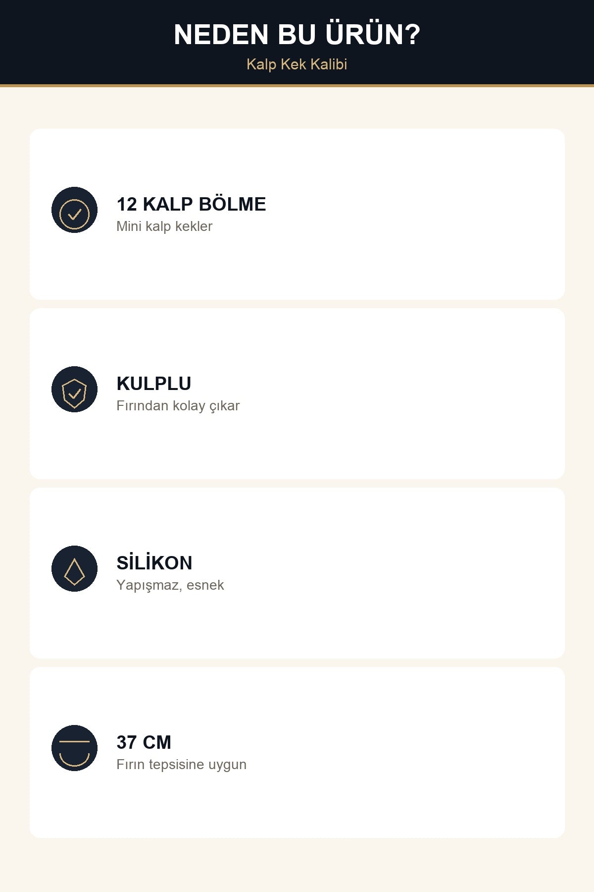 Silikon Kalp Kek Kalıbı 12 Bölmeli 37 cm Kulplu Krem Muffin Mini Kek K Krem