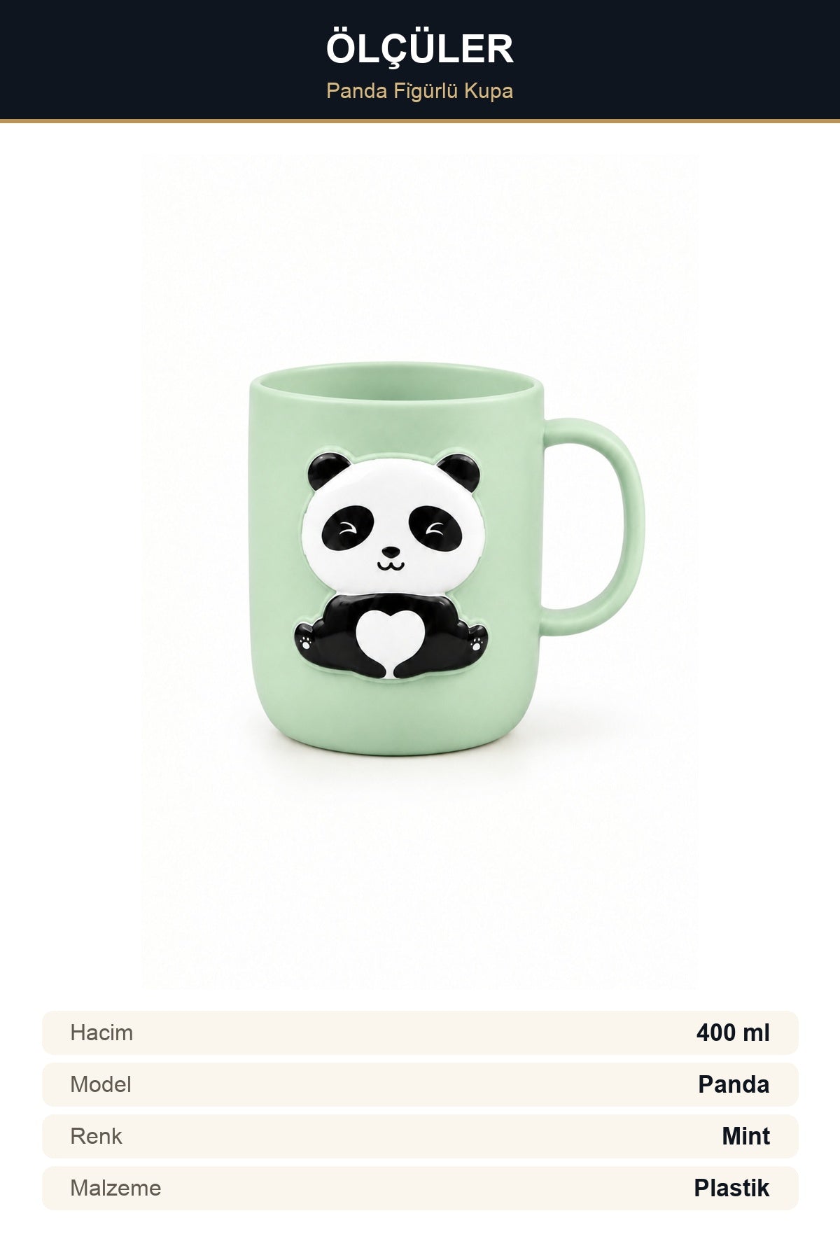 Plastik Çocuk Kupası Panda Figürlü 400 ml Sarı Kulplu Süt ve Su Bardağ Mint