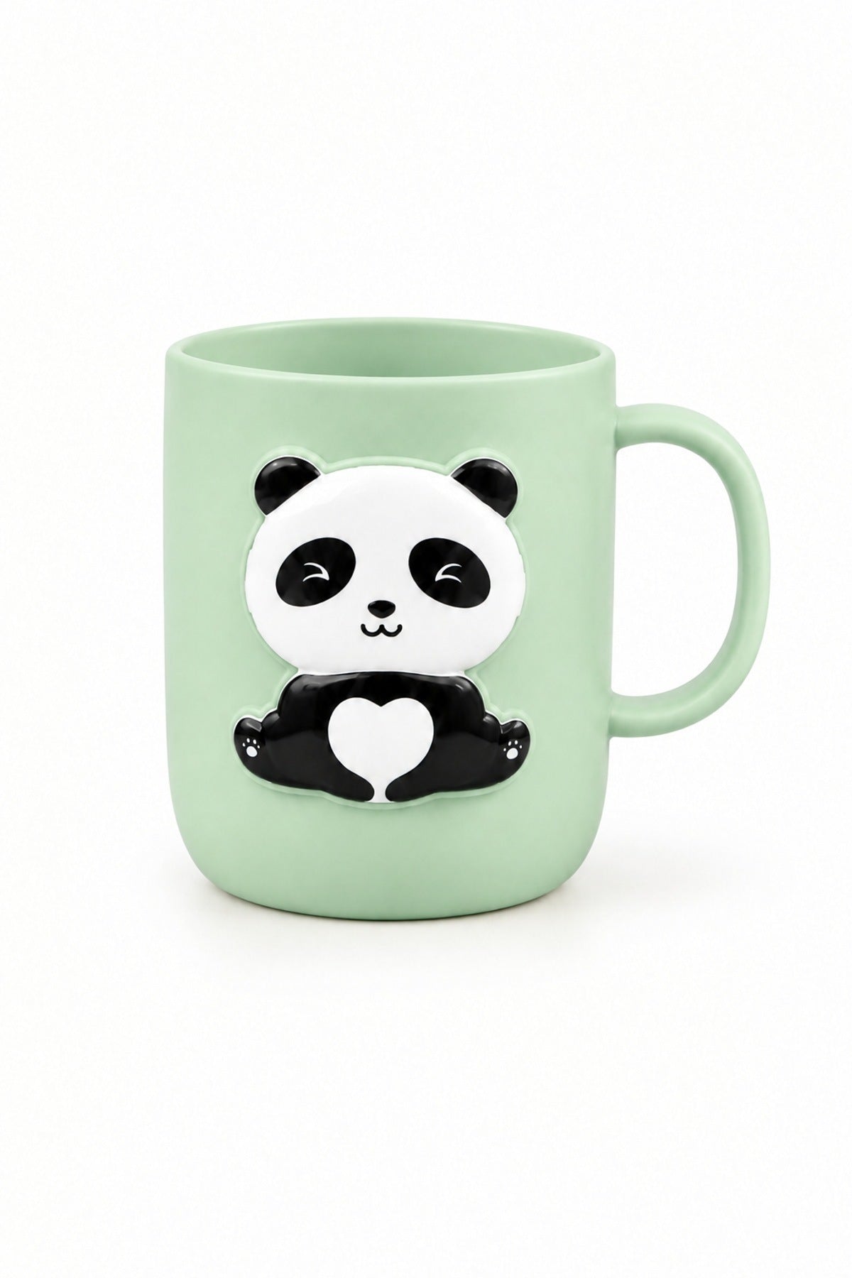 Plastik Çocuk Kupası Panda Figürlü 400 ml Sarı Kulplu Süt ve Su Bardağ Mint
