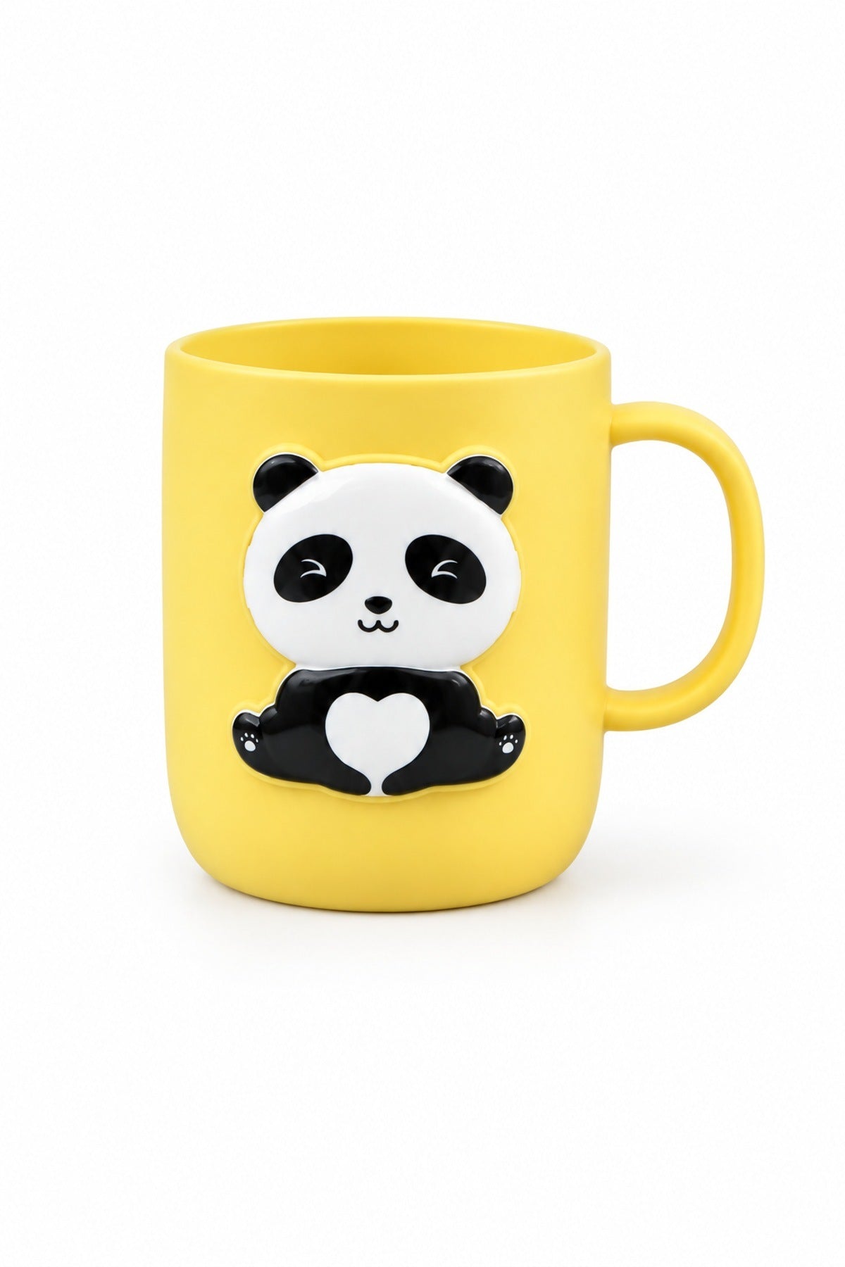 Plastik Çocuk Kupası Panda Figürlü 400 ml Sarı Kulplu Süt ve Su Bardağ Sarı