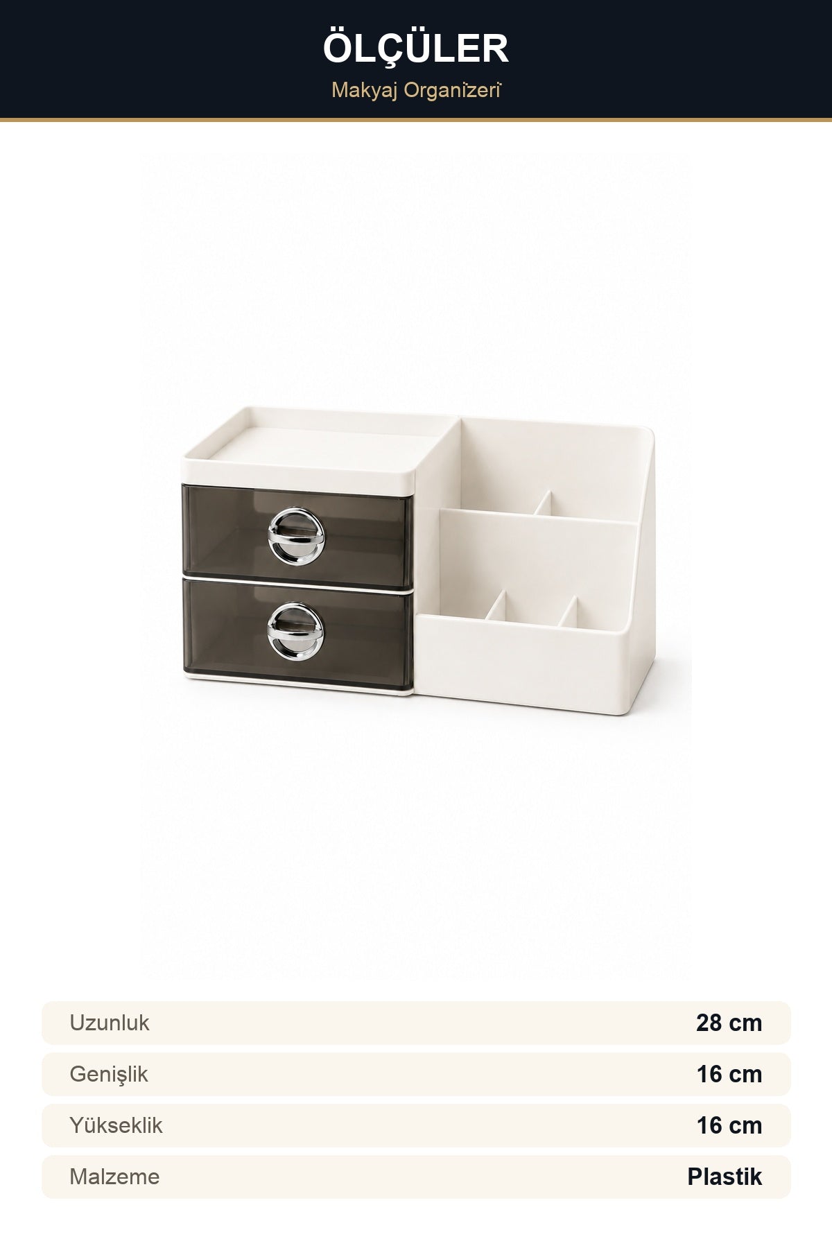2 Çekmeceli 5 Bölmeli Makyaj Organizeri 28x16 cm Masaüstü Düzenleyici