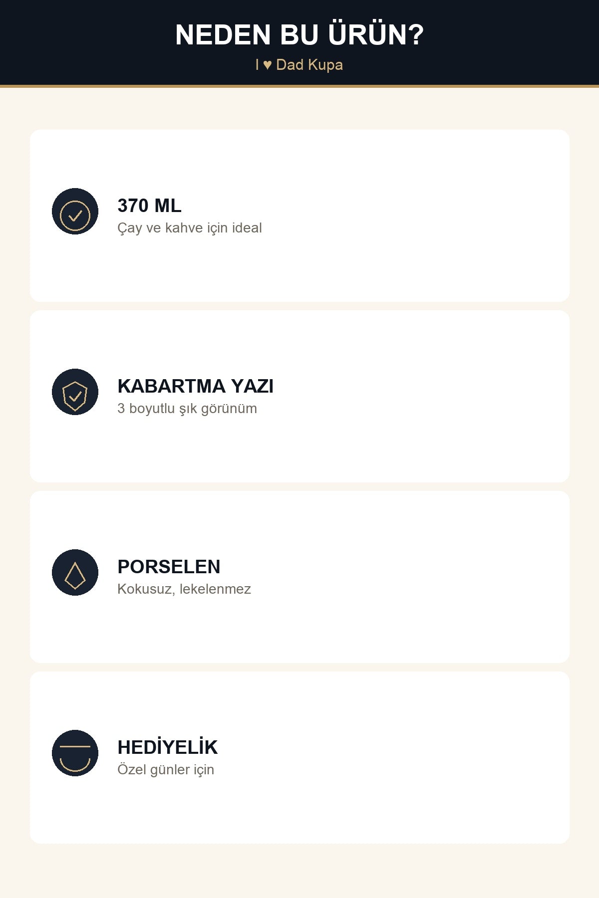 I Love Dad Yazılı Porselen Kupa 370 ml Kabartma Yazılı Çay Kahve Kupas