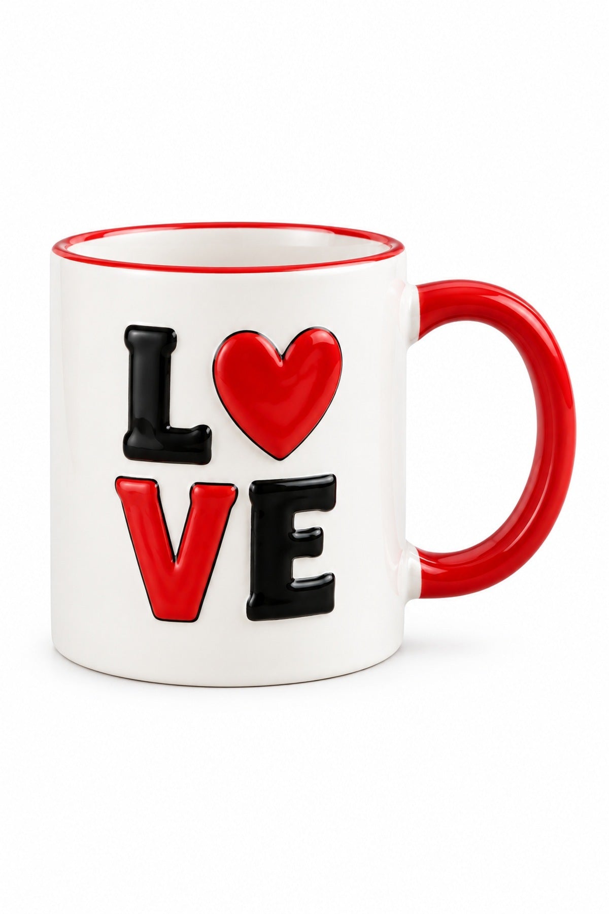 Love Yazılı Porselen Kupa 370 ml Kabartma Yazılı Çay Kahve Kupası Hedi