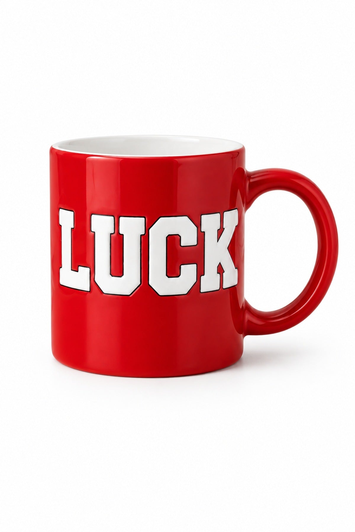 Luck Yazılı Porselen Kupa 335 ml Kabartma Yazılı Çay Kahve Kupası Hedi