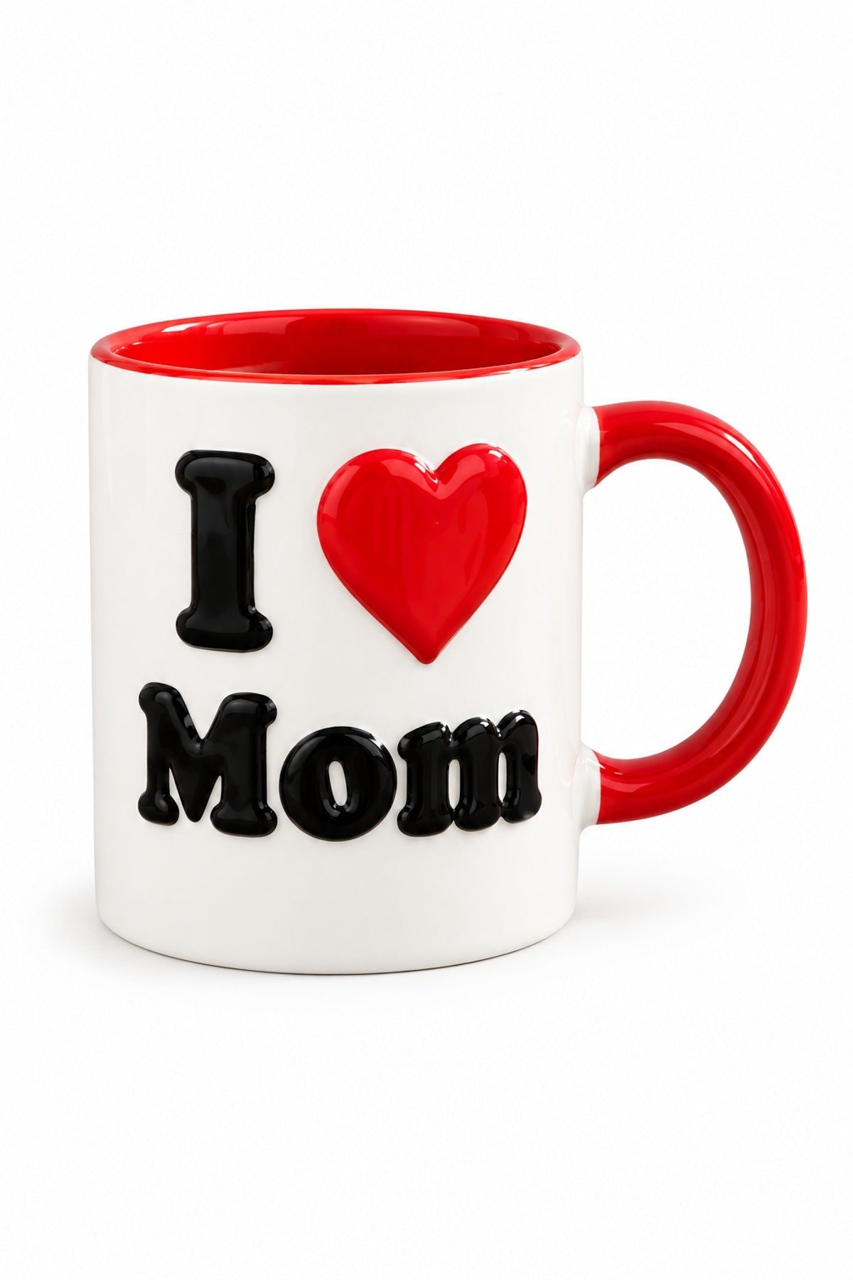 I Love Mom Yazılı Porselen Kupa 370 ml Kabartma Yazılı Çay Kahve Kupas