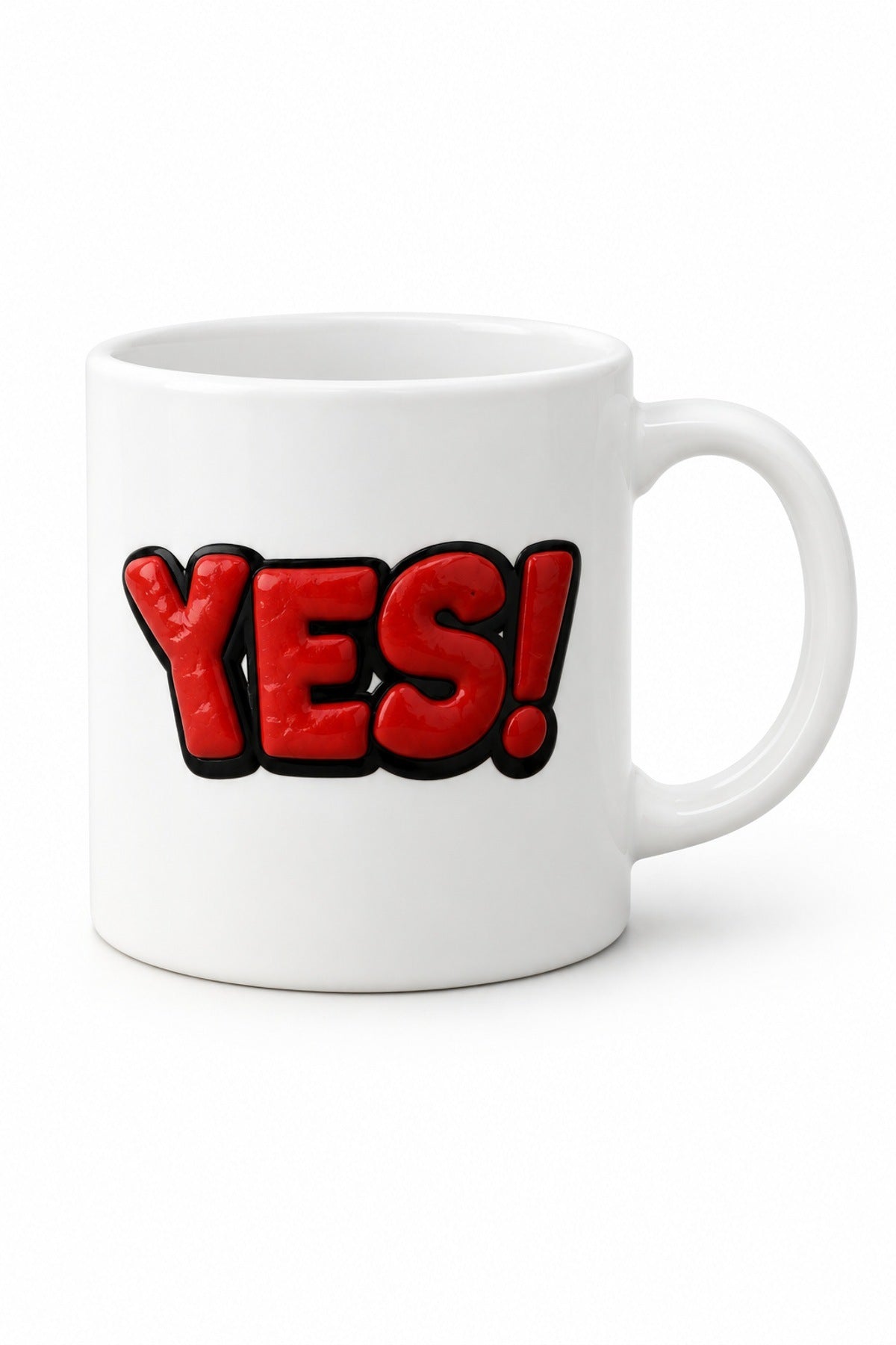Yes Yazılı Porselen Kupa 335 ml Kabartma Yazılı Çay Kahve Kupası Hediy