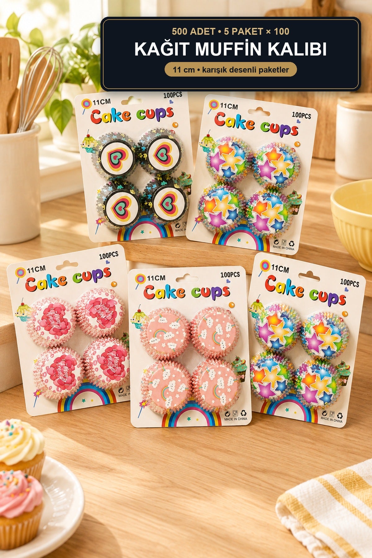 500'lü Kağıt Muffin Kek Kalıbı Cupcake Kapsülü Büyük Paket Pişirme Kabı